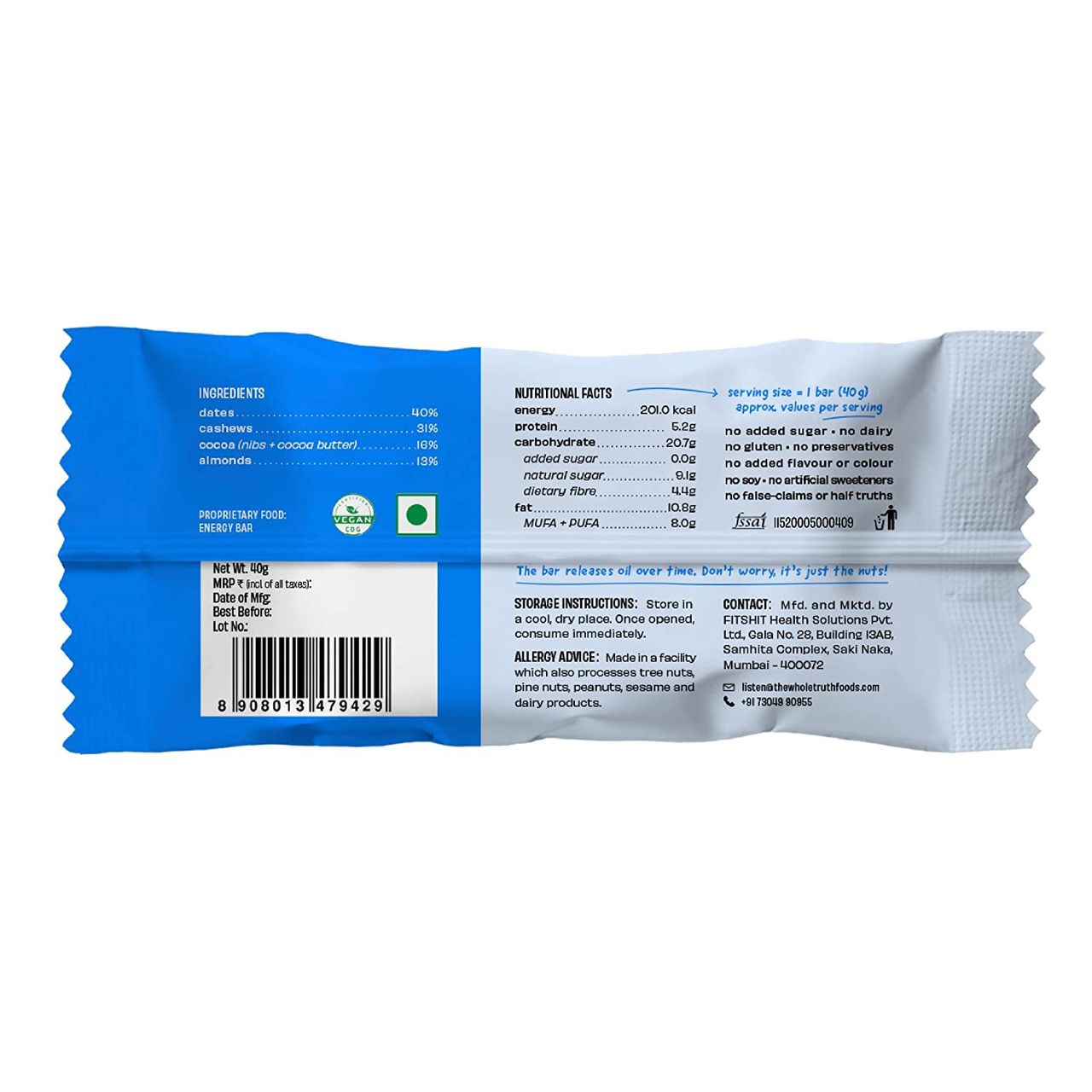 The Whole Truth Almond Choco Fudge Energy Bar 40 g Combo