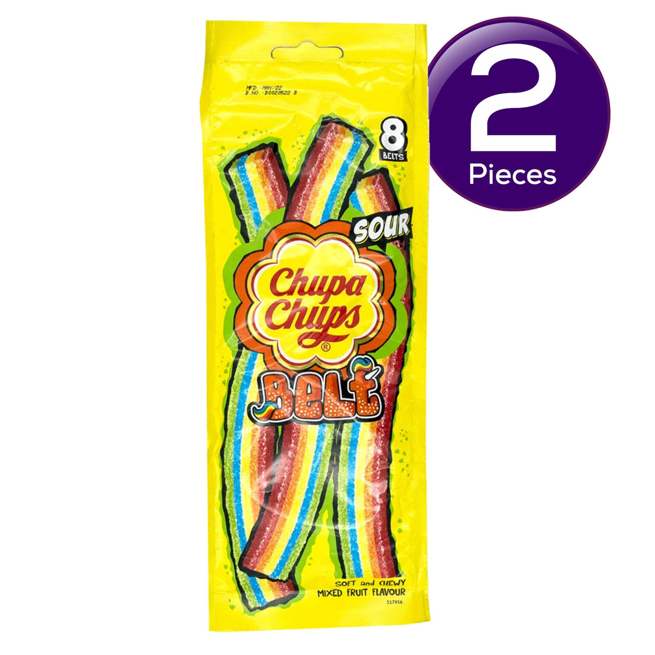 Chupa Chups Sour Belt Mixed Fruit Flavour Soft And Chewy Toffee 57.6 g Combo
