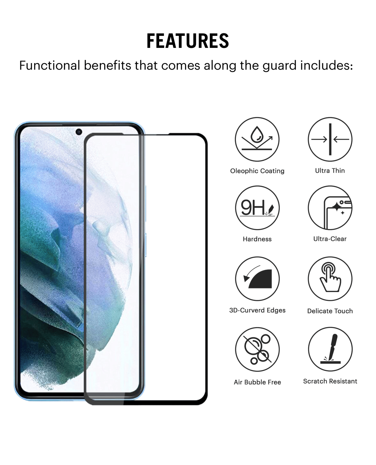 DailyObjects Samsung Galaxy S24 - 9D Tempered Glass Screen Protector