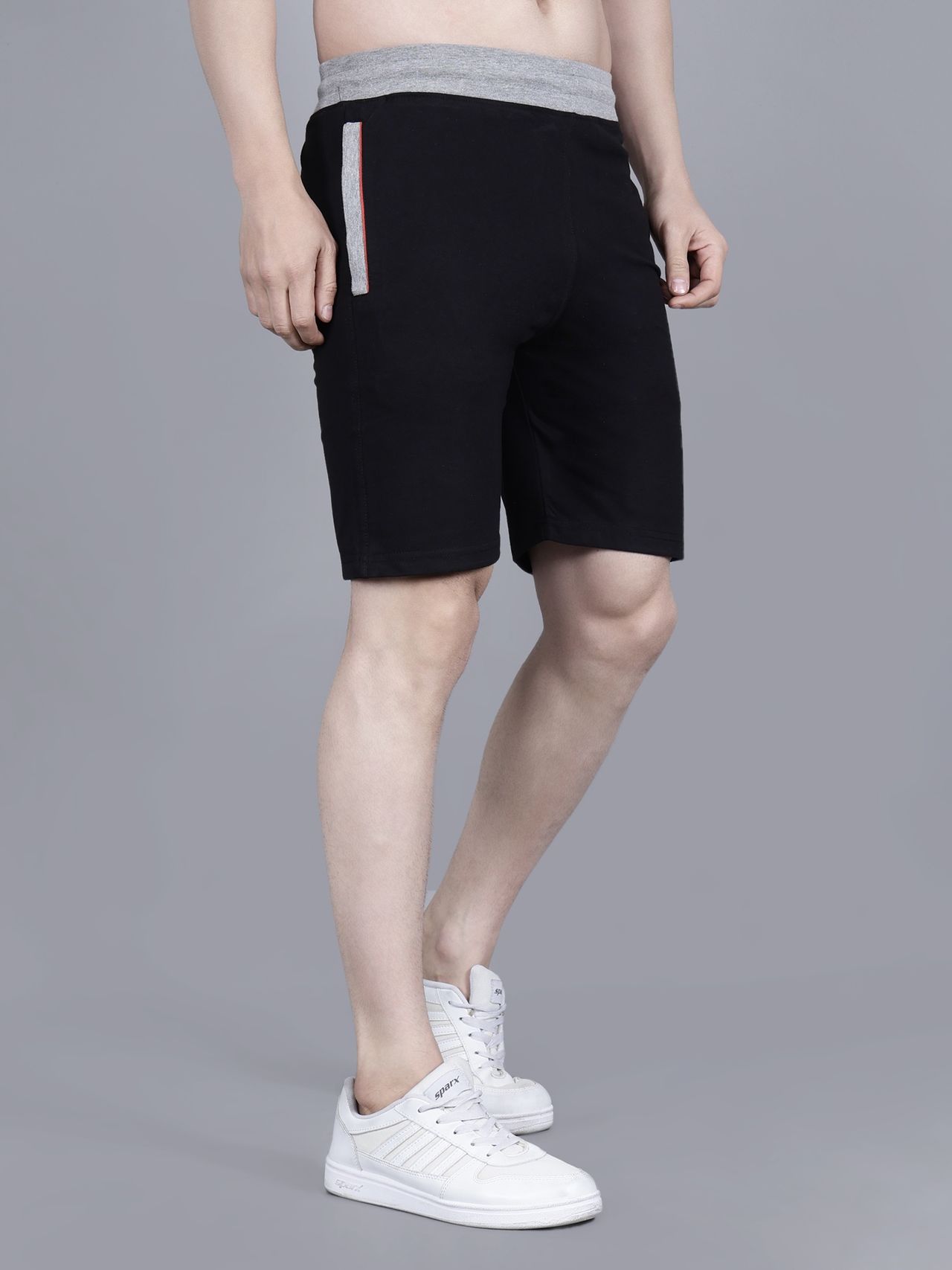 Texfro Men's | Solid Knee Length Sports & Regular Shorts with Side Pockets - Black | L
