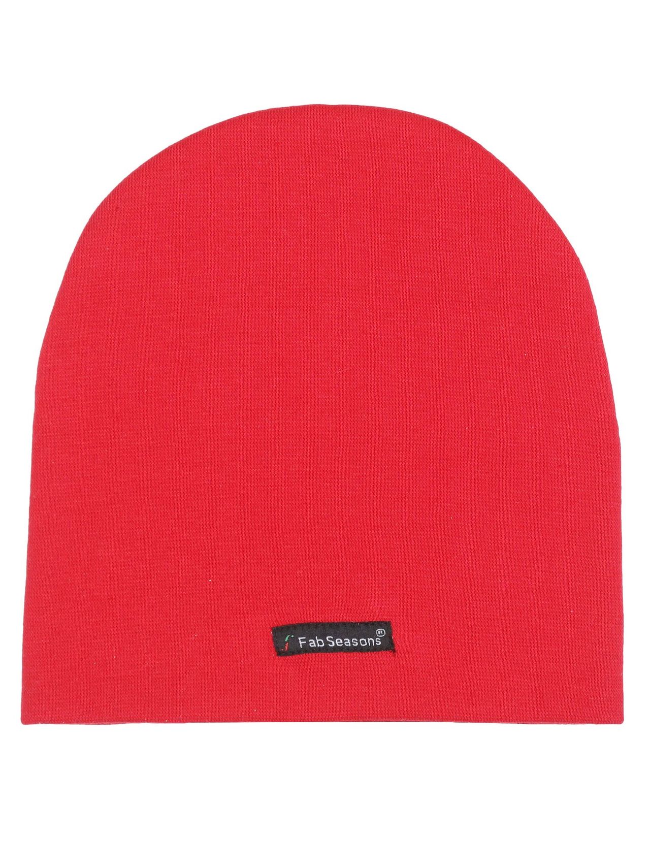 Fabseasons Unisex Solid Cotton Skull Cap | Red - Free Size