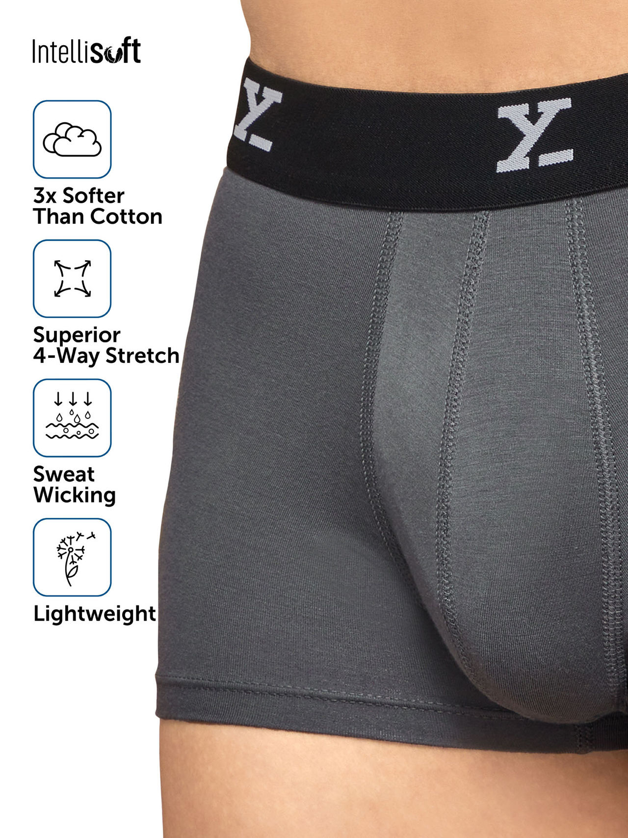 XYXX Ace IntelliSoft Micro Modal solid Trunk | Men's Innerwear | Pack of 2 | Blue + Grey- M