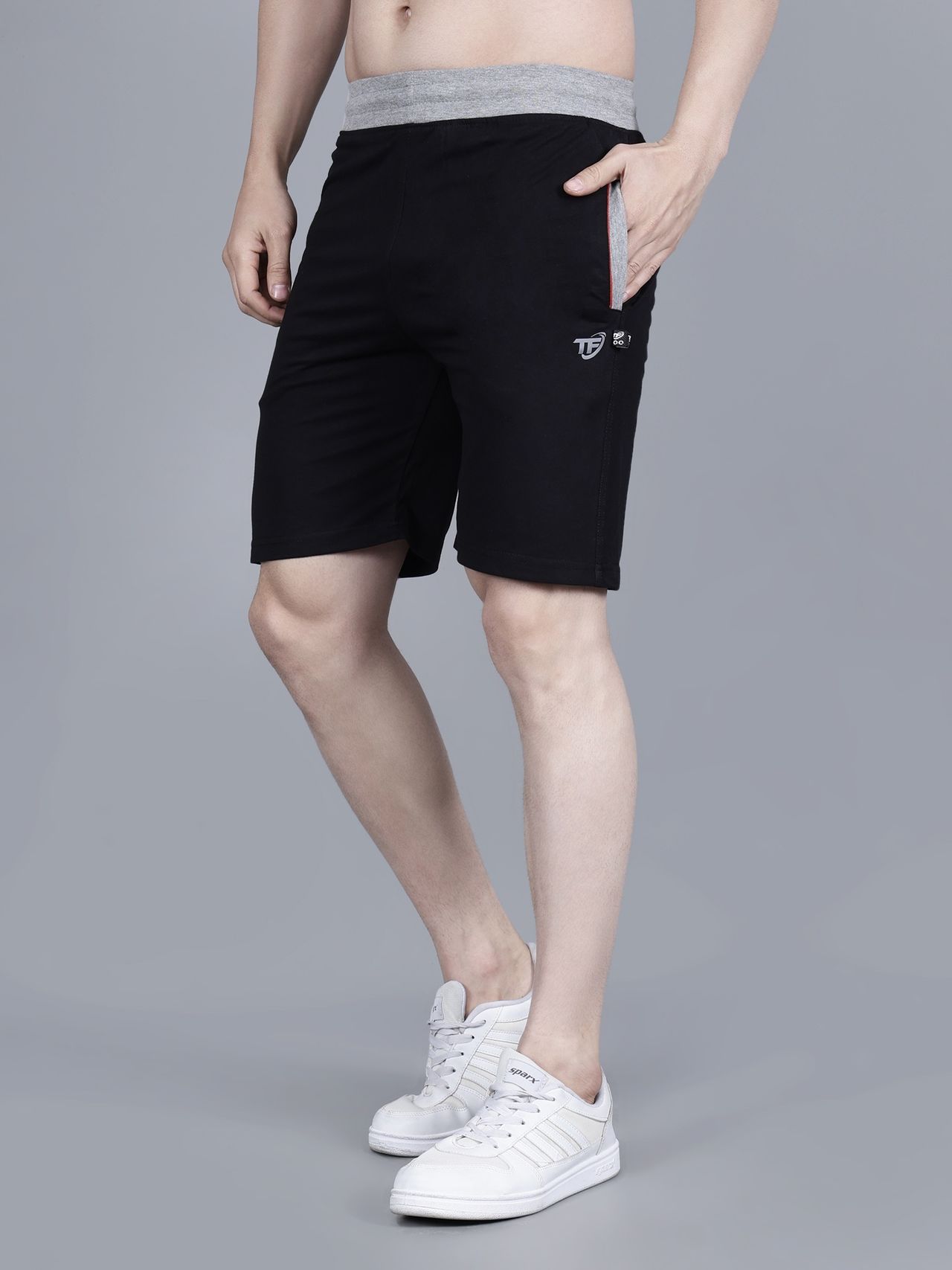Texfro Men's | Solid Knee Length Sports & Regular Shorts with Side Pockets - Black | L