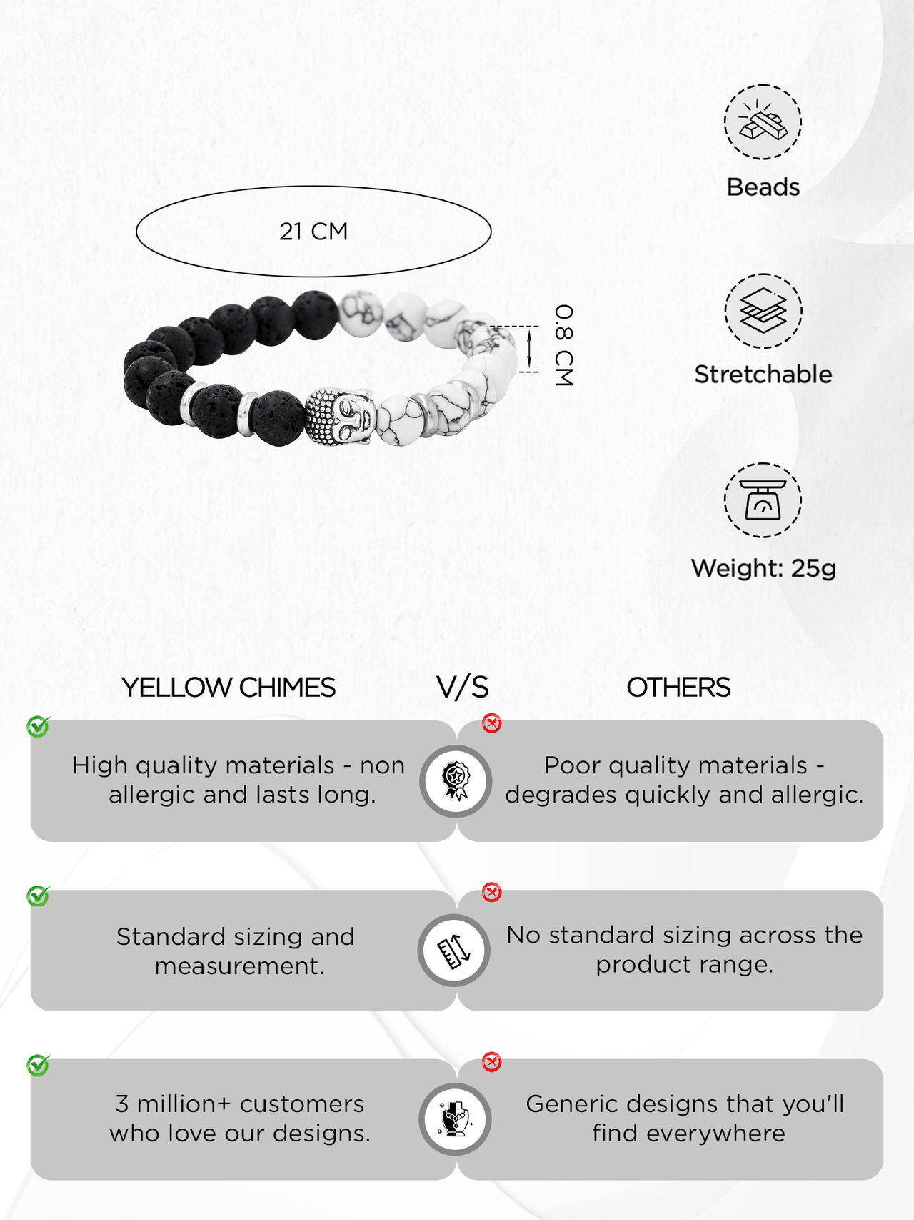 Yellow Chimes Stretchable Buddha Beads Bracelet for Men