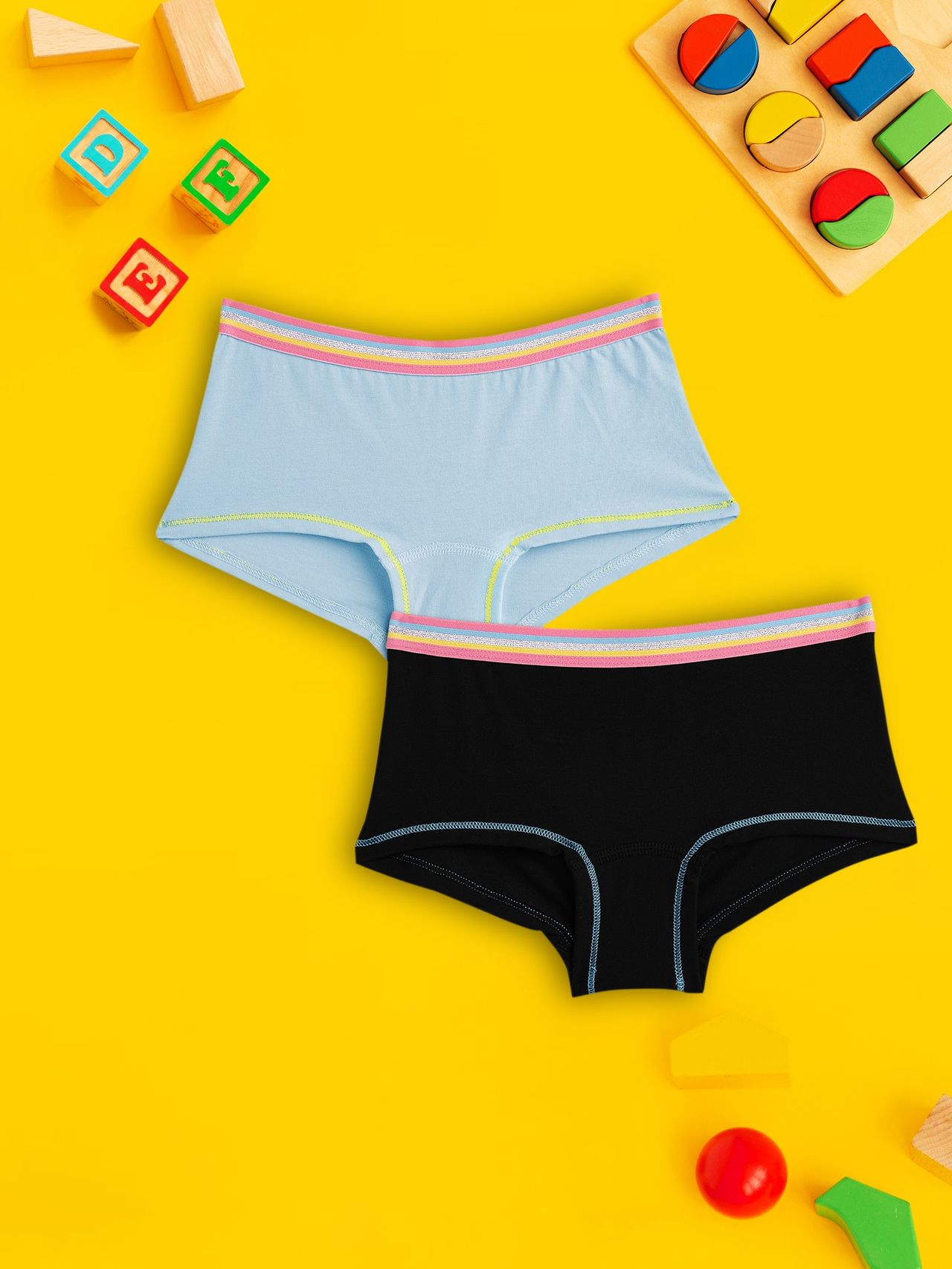 XY Life Primary Intellisoft Tencel Modal Boyshorts PO2 - Ice Blue+Black | 5-6Y| Pack Of 2