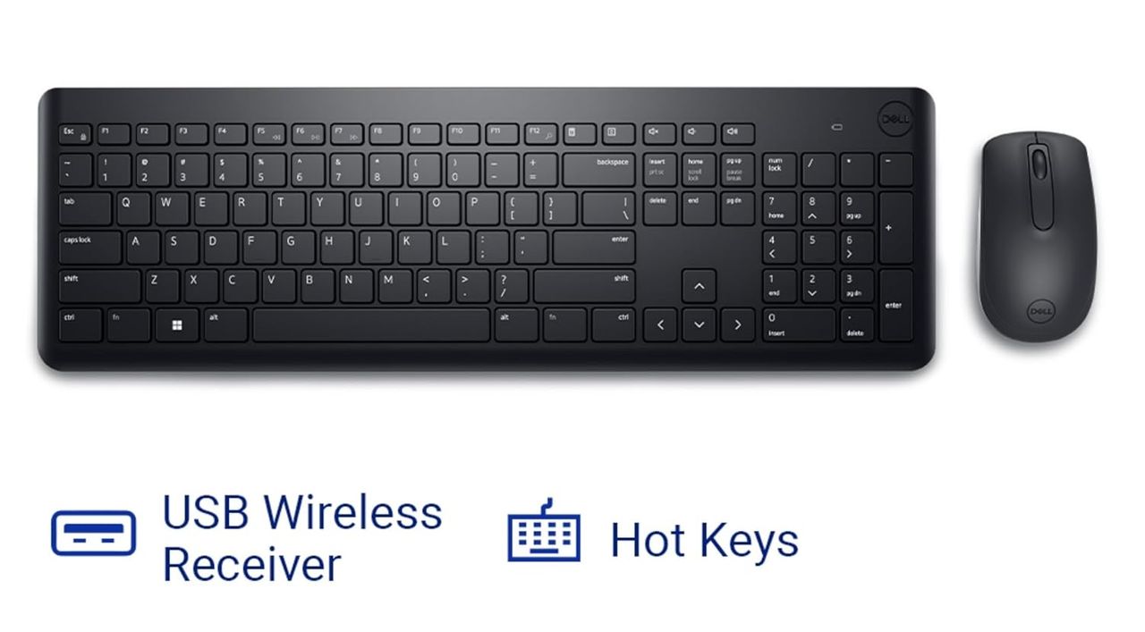 Dell Km3322W Wireless Usb Keyboard And Mouse Combo Anti-Fade & Spill-Resistant Keys- Black