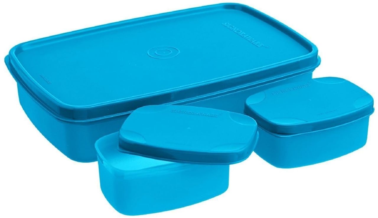 SignoraWare Compact Lunch Box Set, 850Ml+100Ml+100Ml, Set/3, 514Turquioseblue