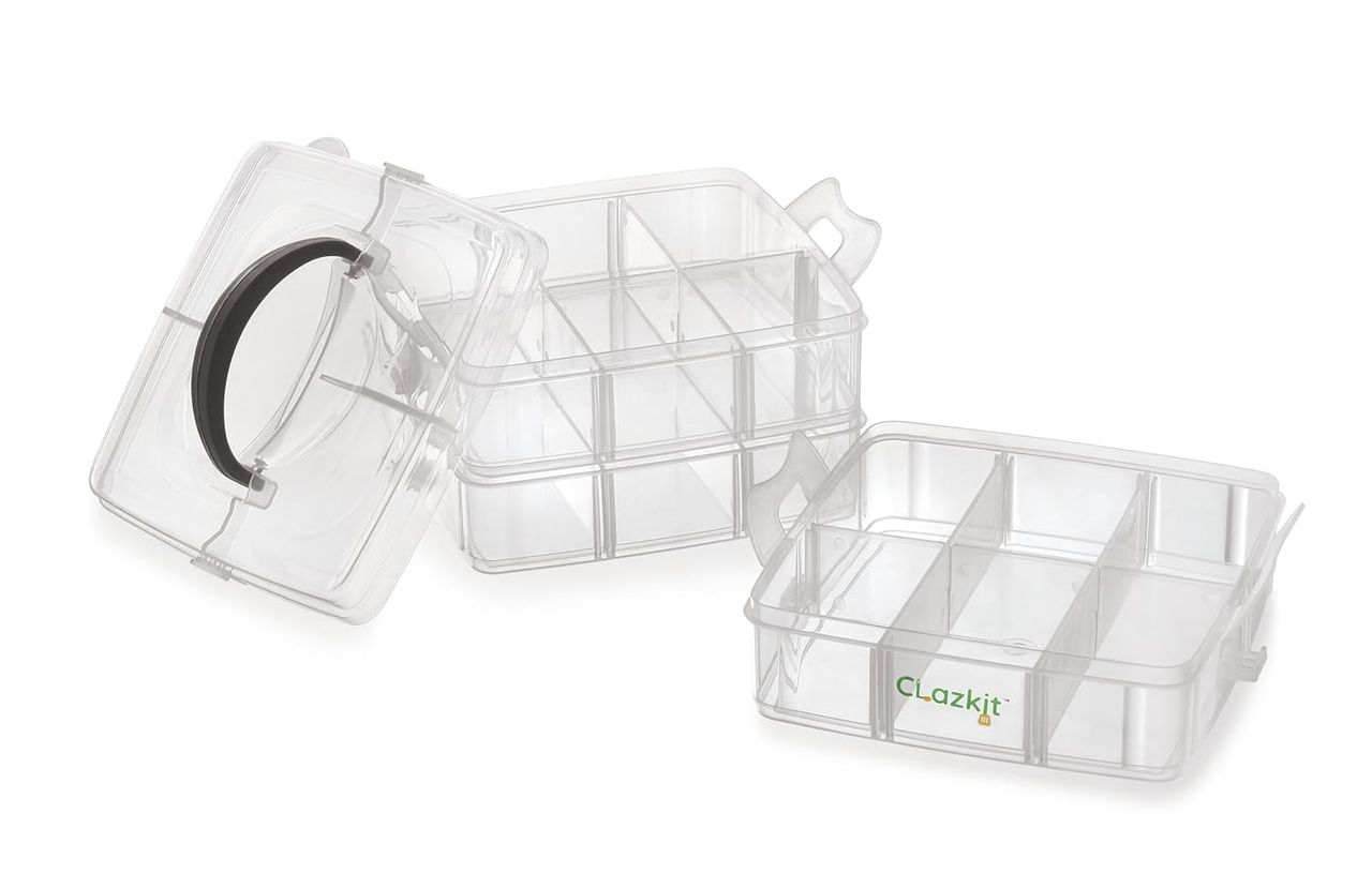 Clazkit Organisers Plastic 3 layer 18 Grid Square Transparent Storage Detachable Box