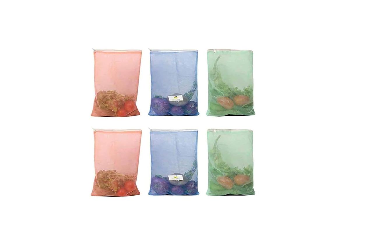 Clazkit Set Of 6 Reusable Fridge Storage Bags For Vegetables and Fruitswith Sturdy Zipper