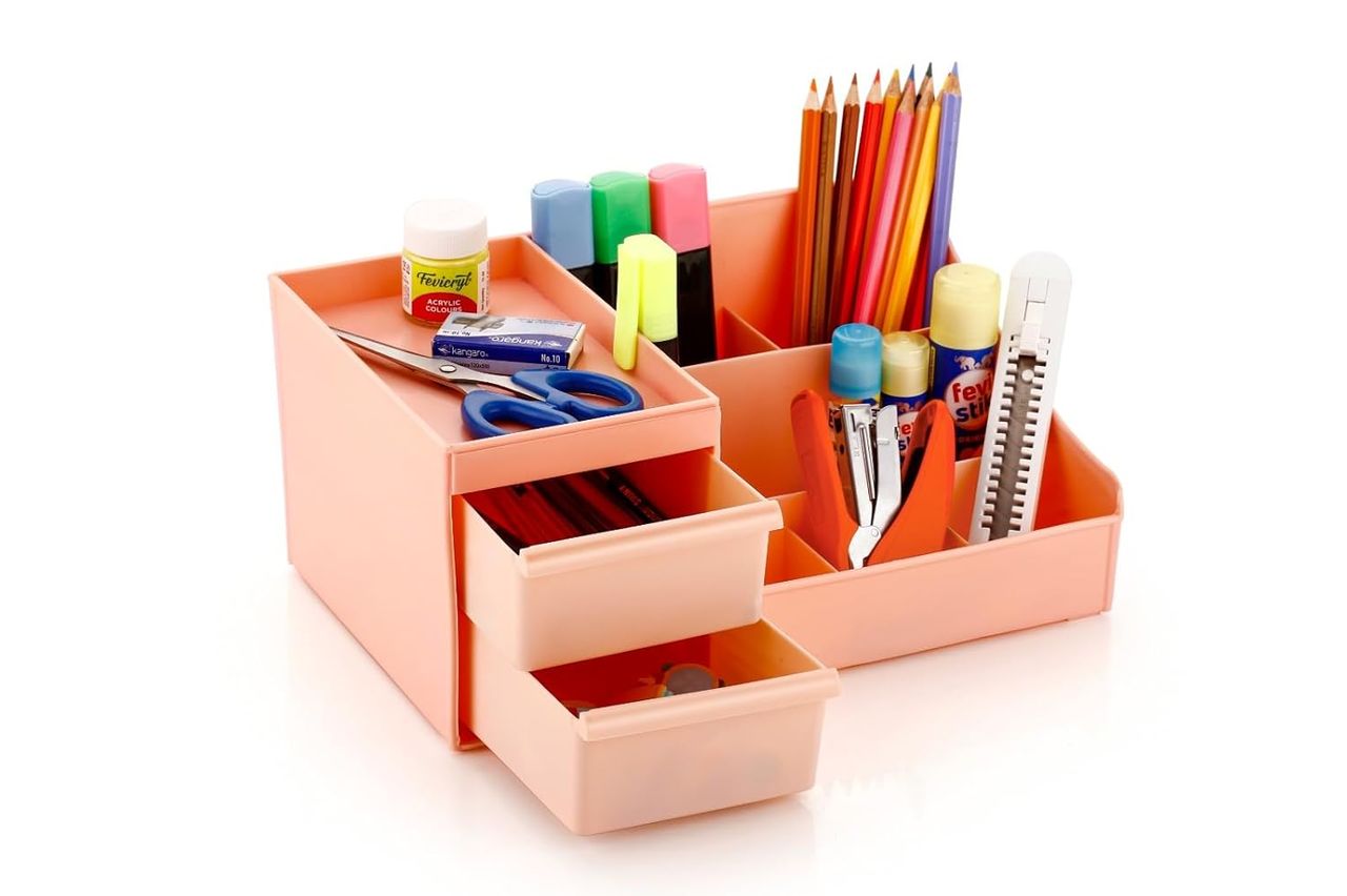 Clazkit Versatile Cosmetic Organizer Box with Drawers and Vanity Brush Holder