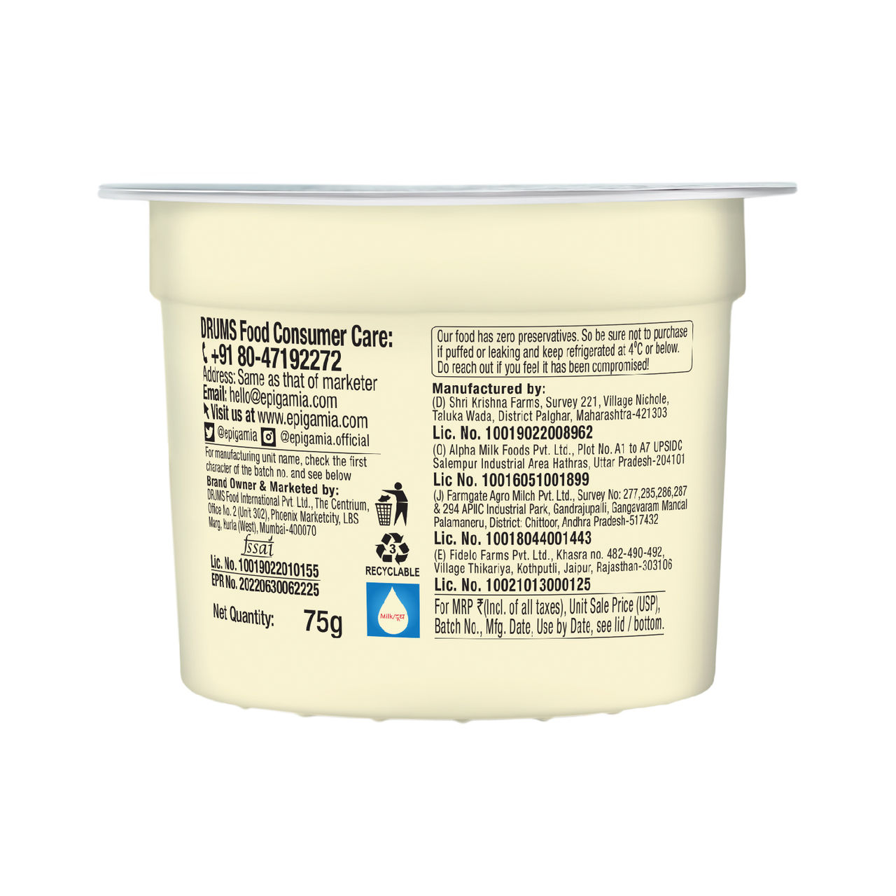 Epigamia Fruit Yogurt- Mango 75 g Combo