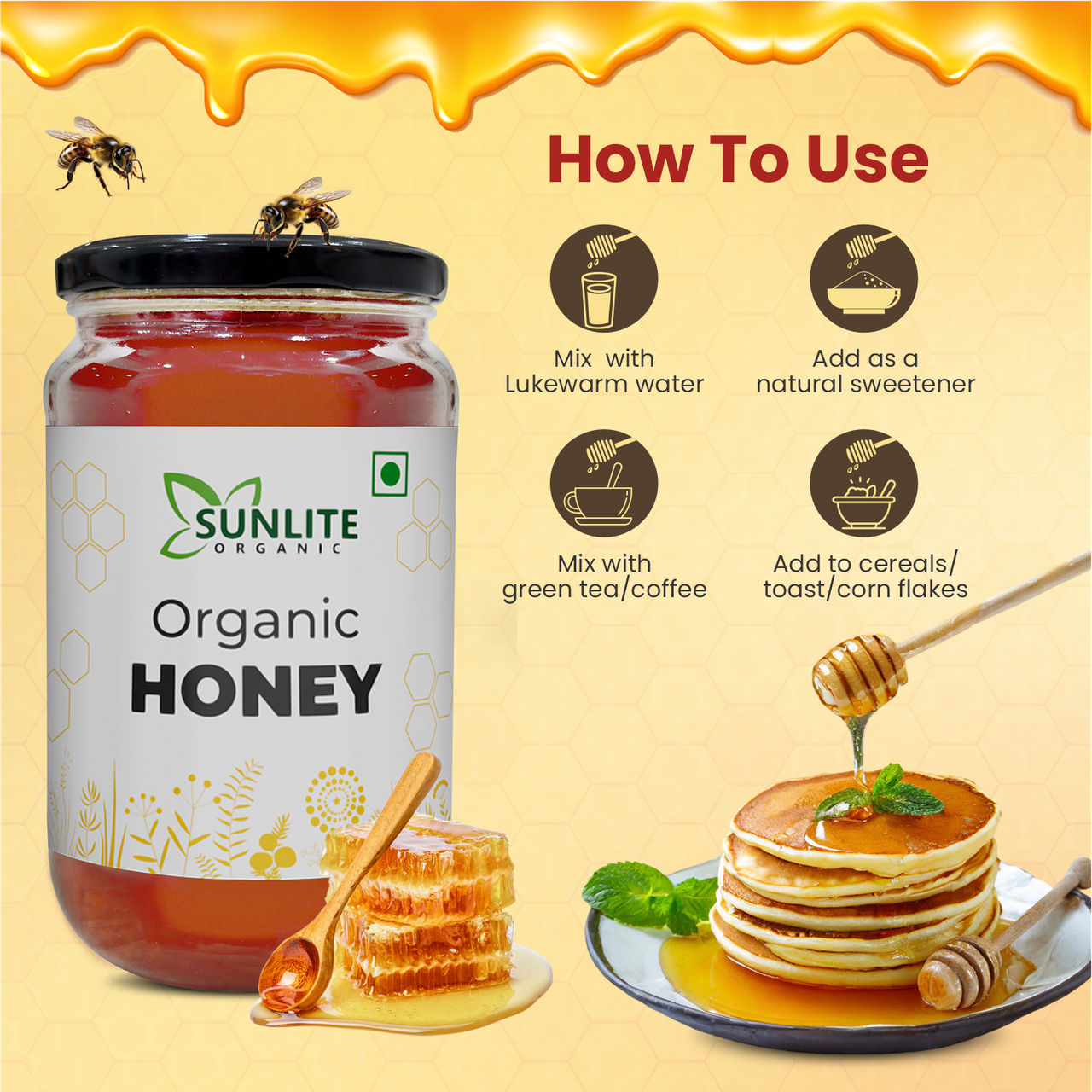 Sunlite Organic Honey | Jar | Preservative-free | 500 g