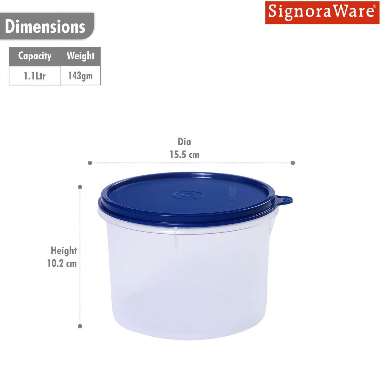 Store Well Container Round 1.1 Ltr | Storage Organiser | Blue