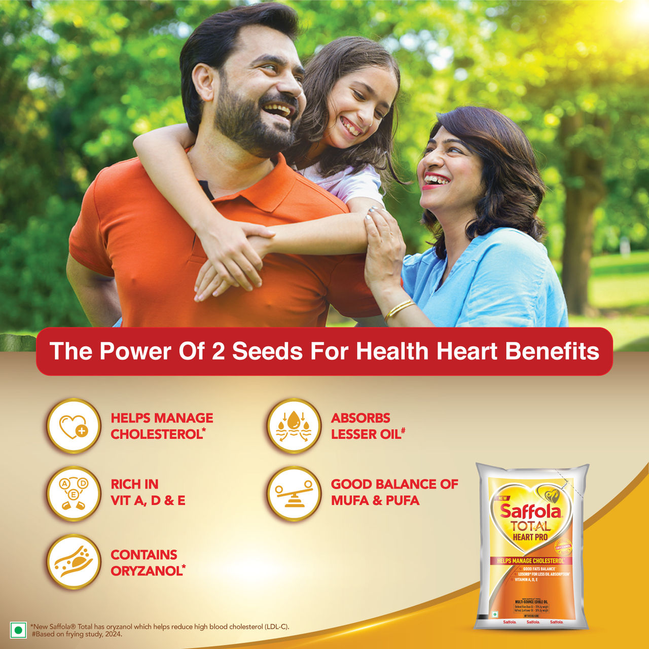 Saffola Total Refined Rice bran & Sunflower oil | Helps Manage Cholesterol | Heart Pro