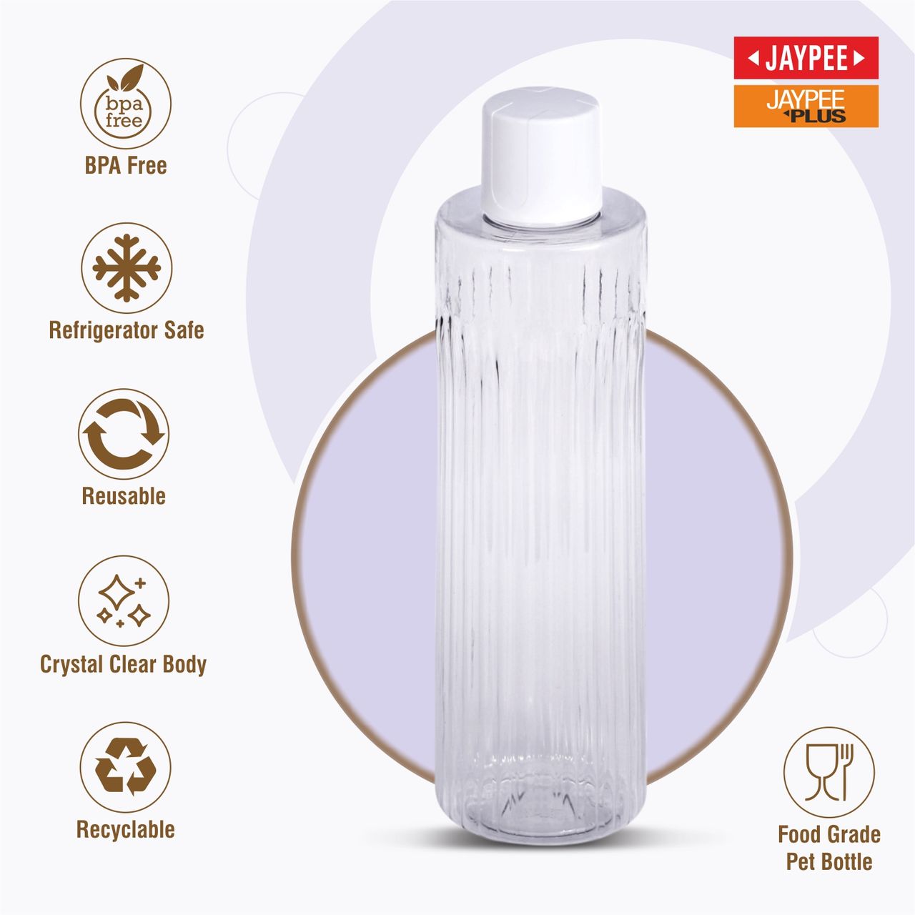 Jaypee Plus Ribba Fridge Plastic Water Bottle Set of 3 | Transparent | Capacity 1000 ml Each
