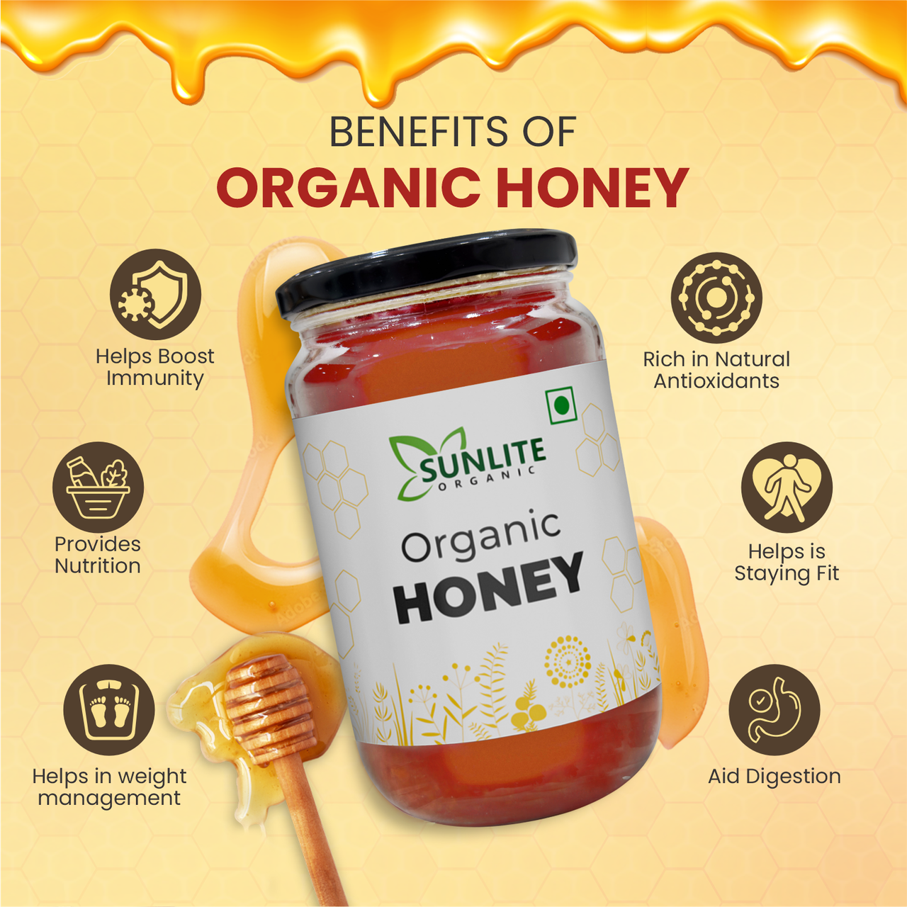 Sunlite Organic Honey | Jar | Preservative-free | 500 g