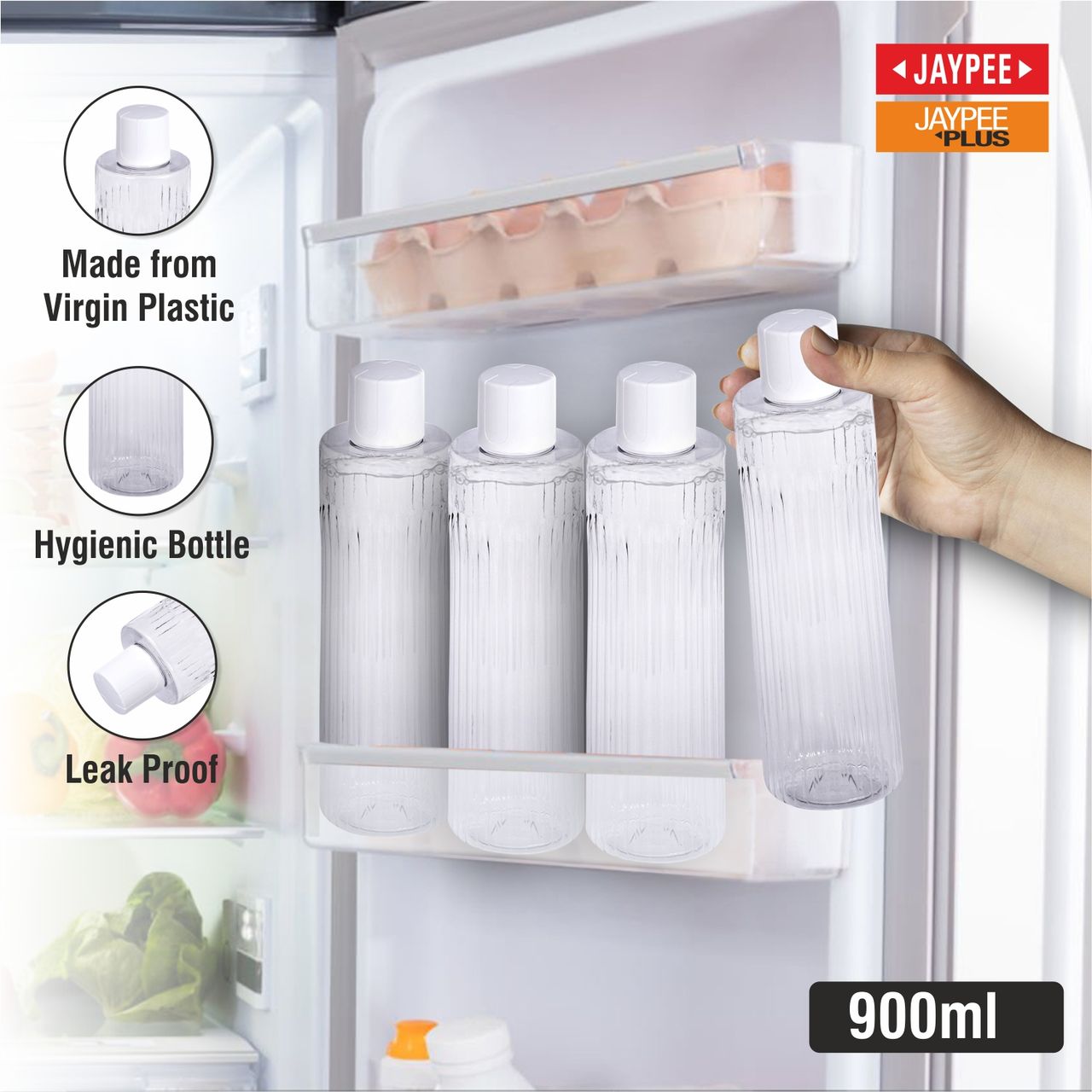 Jaypee Plus Ribba Fridge Plastic Water Bottle Set of 3 | Transparent | Capacity 1000 ml Each