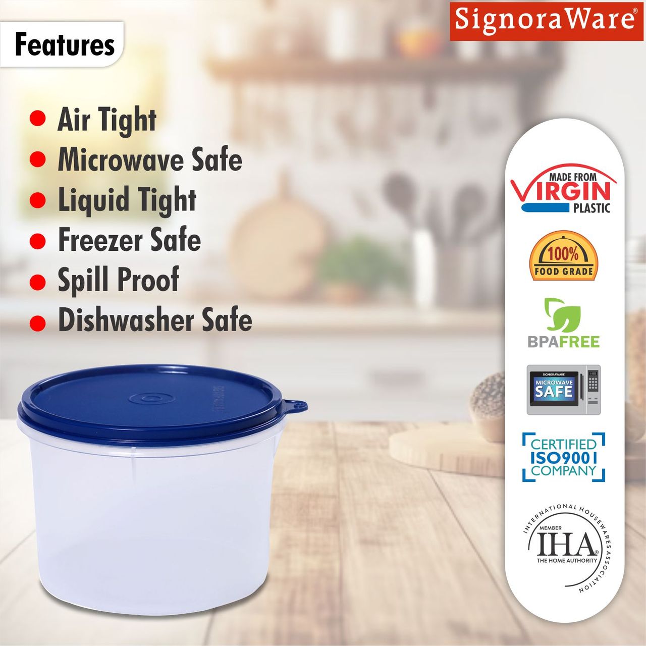 Store Well Container Round 1.1 Ltr | Storage Organiser | Blue