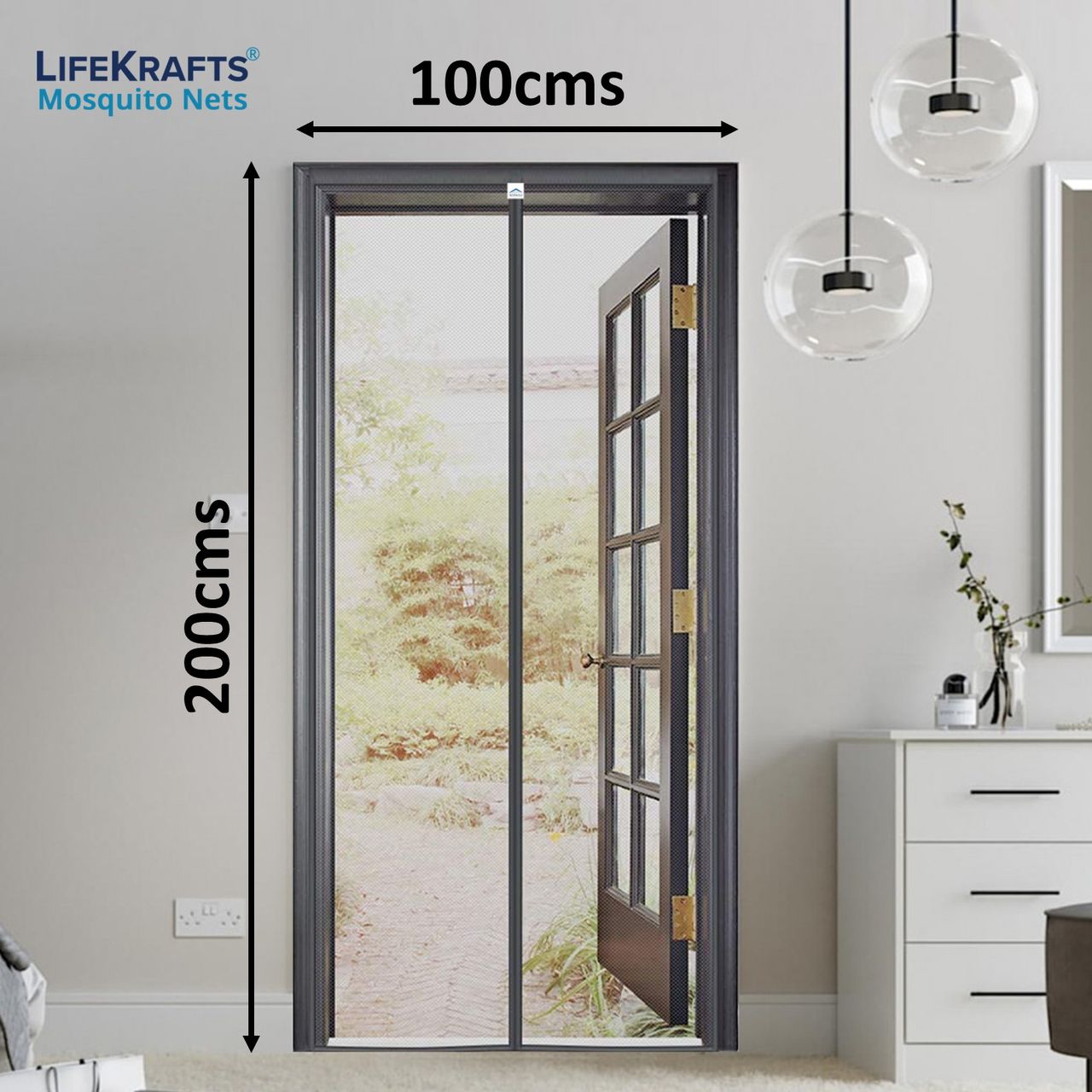 Lifekrafts Magnetic Mosquito Net For Door | Grey - 200 x 100 cm