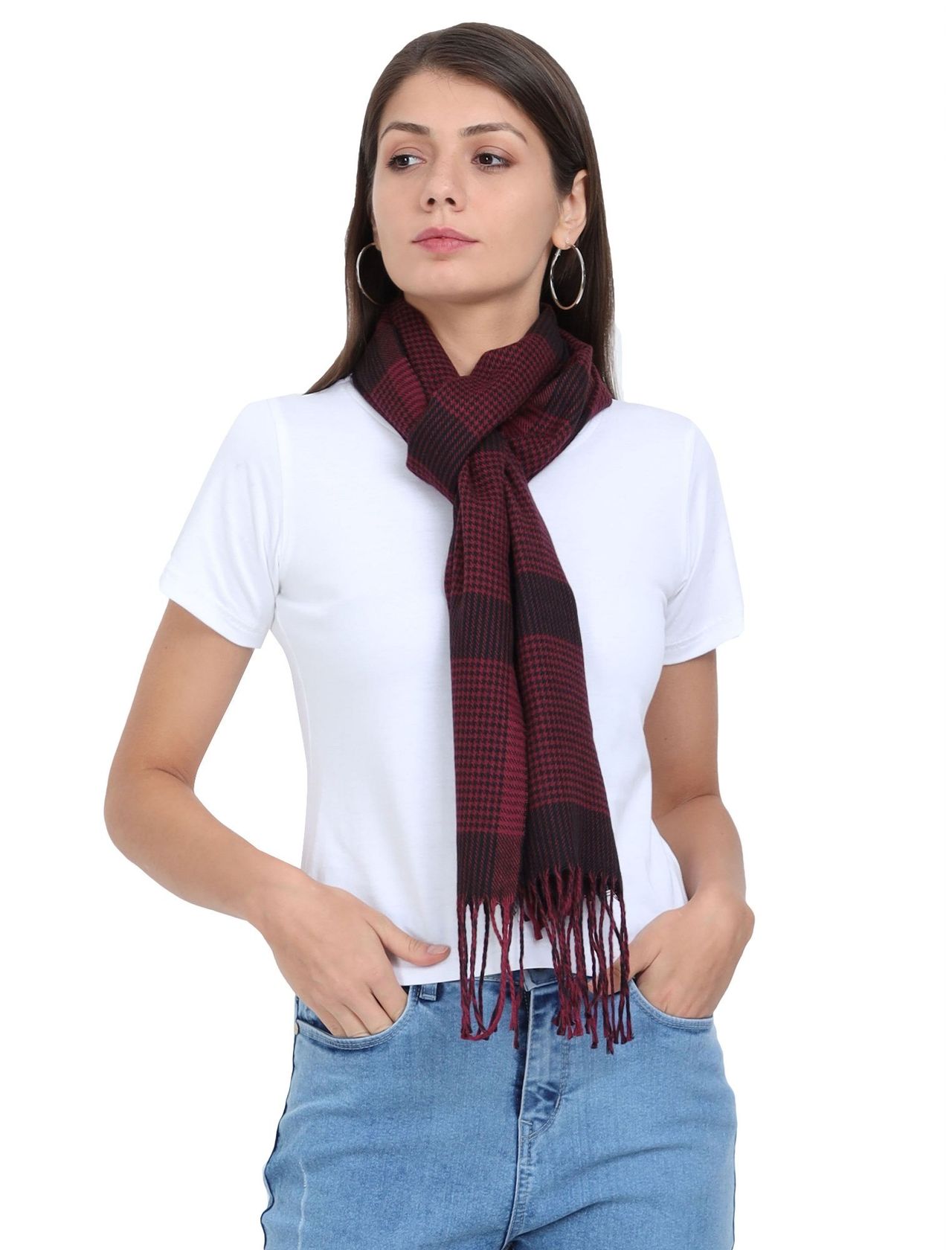 Fabseasons Men's Checkered Acrylic Wool Muffler | Maroon - Free Size