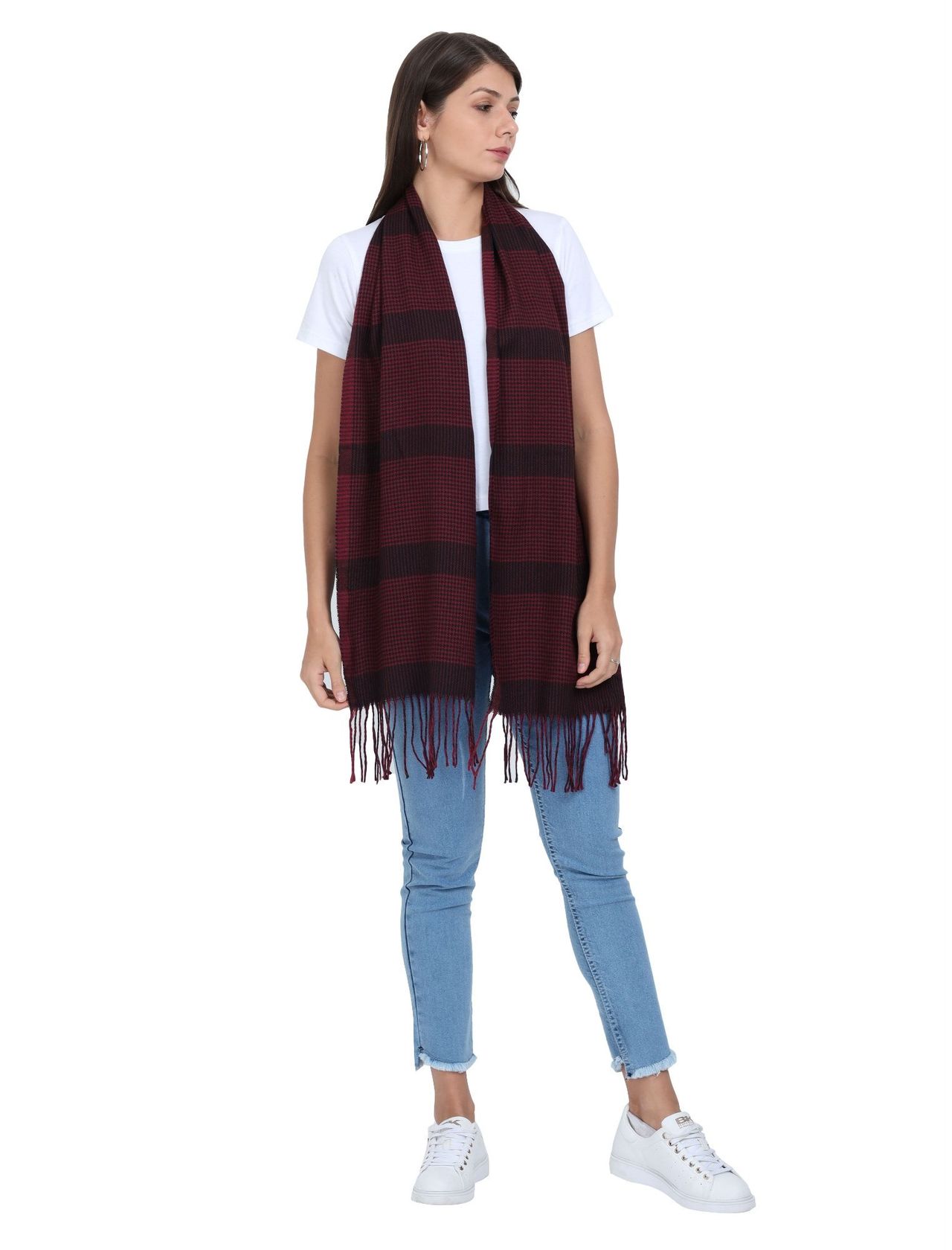 Fabseasons Men's Checkered Acrylic Wool Muffler | Maroon - Free Size