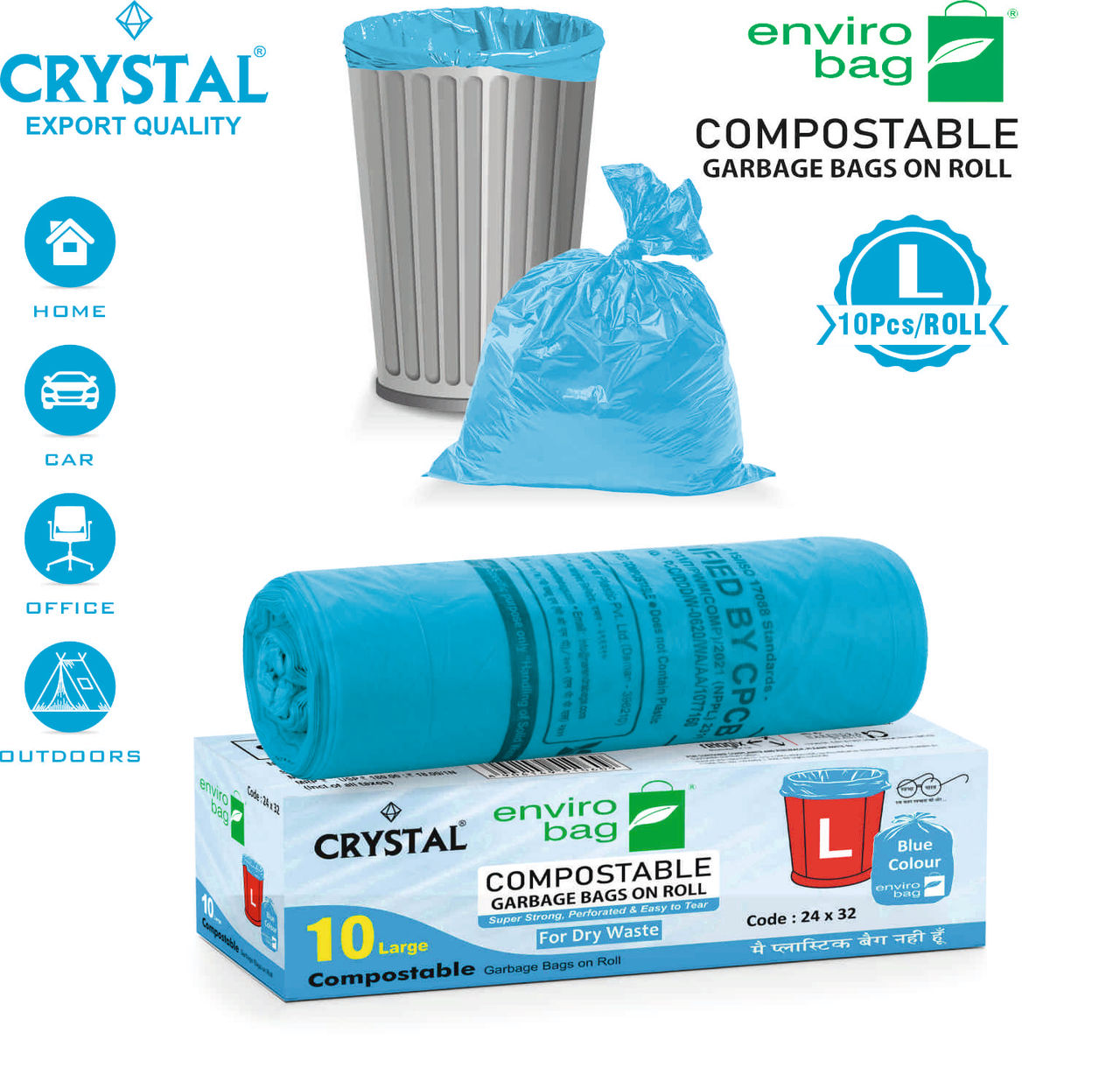 Crystal Large Garbage Bag 24x32 Compostable, Blue Colour 1 pc Combo