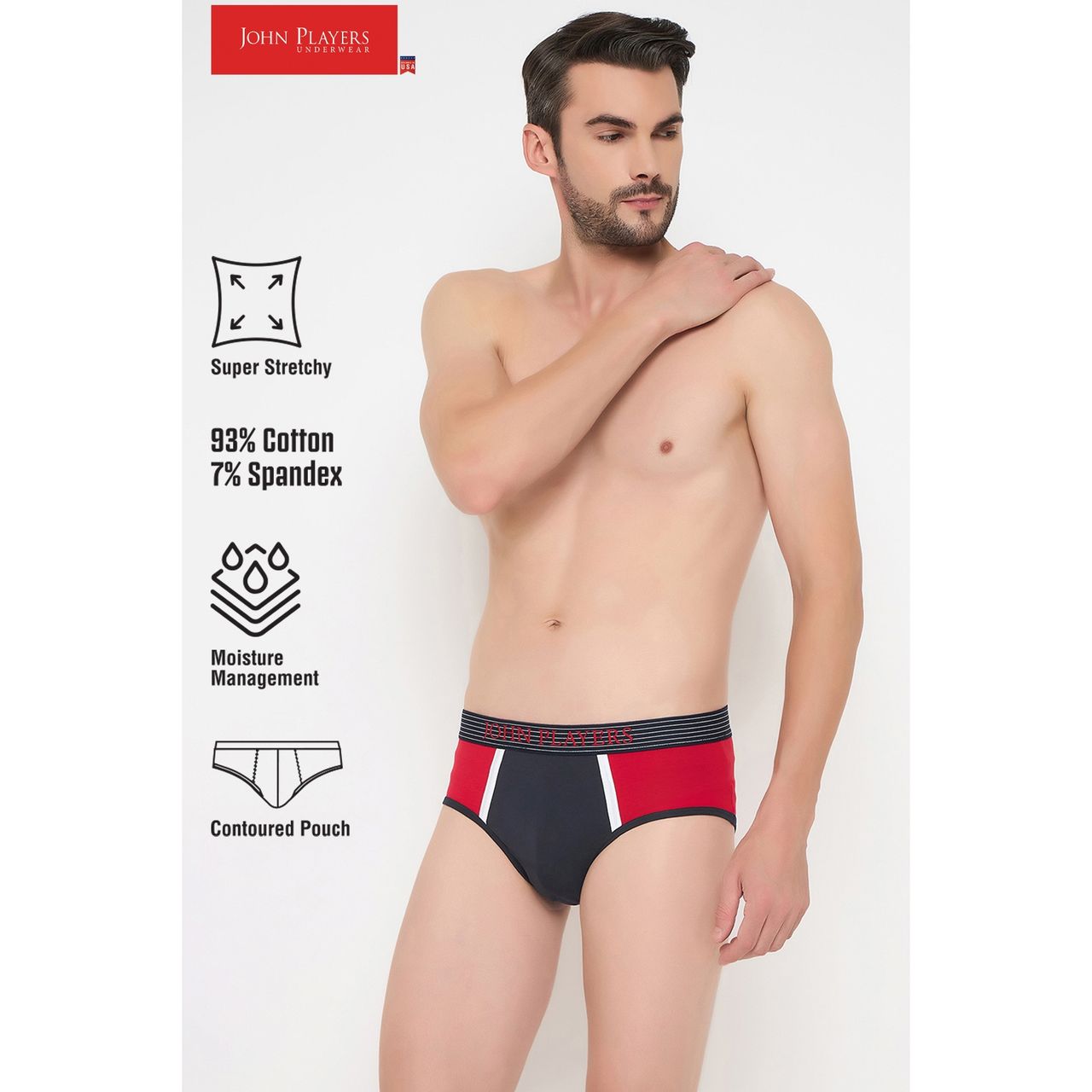 John Players Men's Colour Blocked Brief | (JBF041M04) | Red - XL