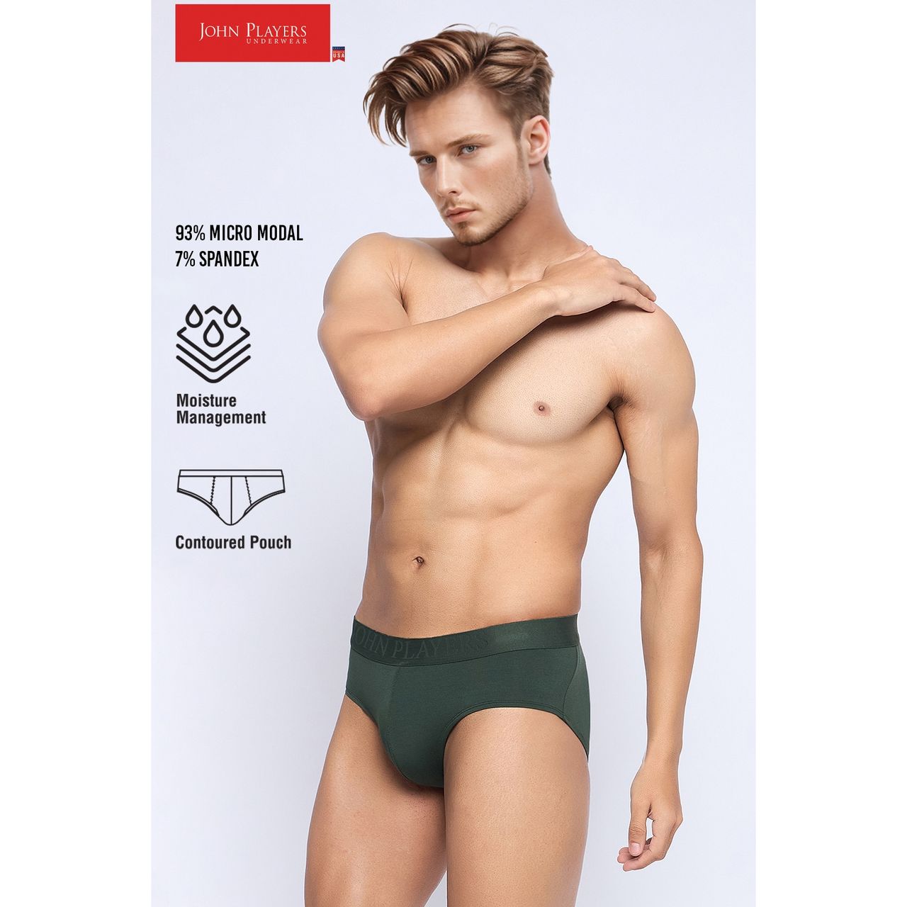 John Players Men's Solid Brief Modal | (JBF059M17) | Olive Green - L
