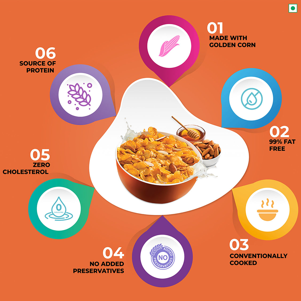 Kwality Corn Flakes With Almond & Honey - Made With Golden Corns