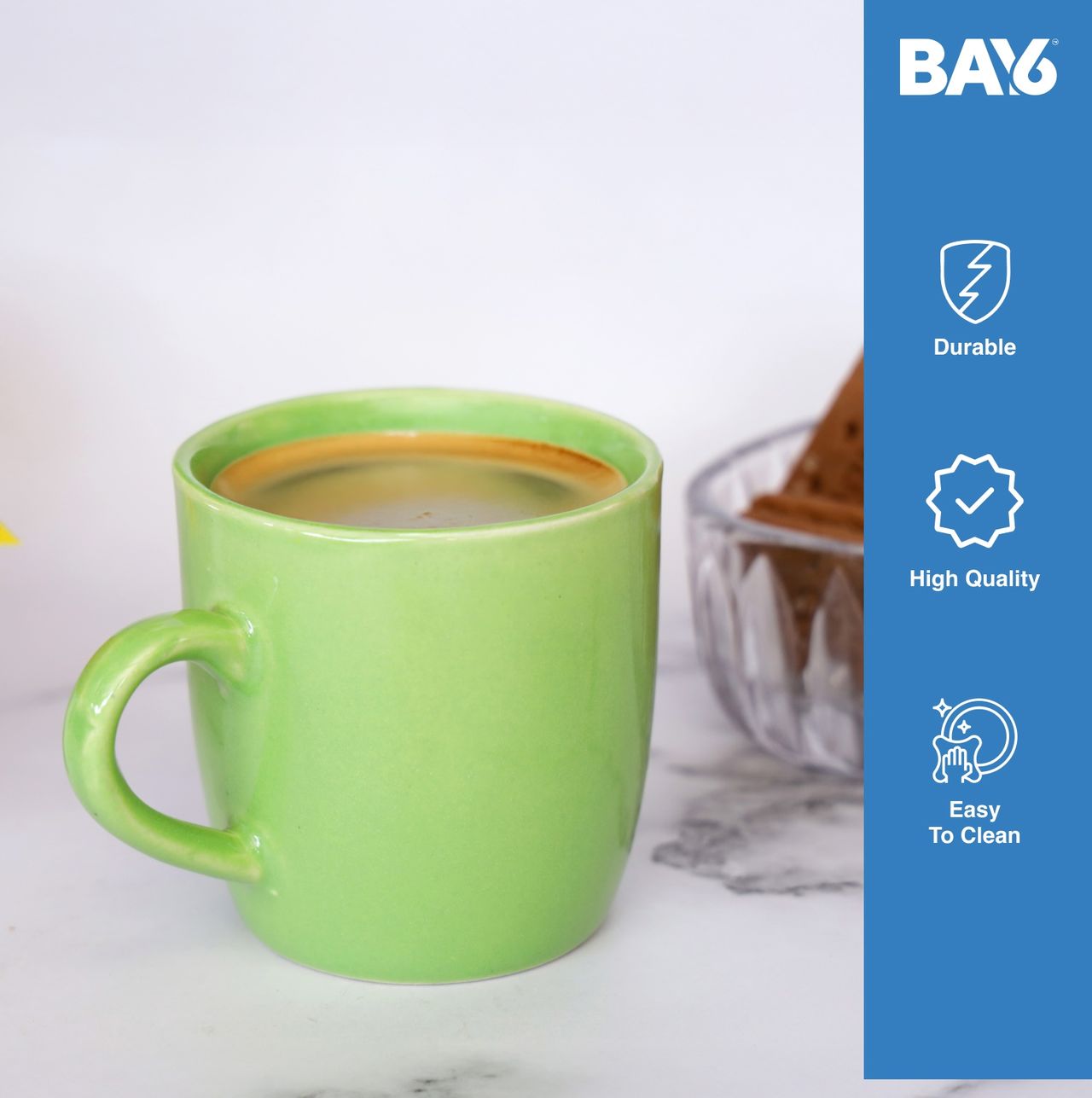 BAY6 Stoneware Solid Coffee Mugs - Green (210 ML)