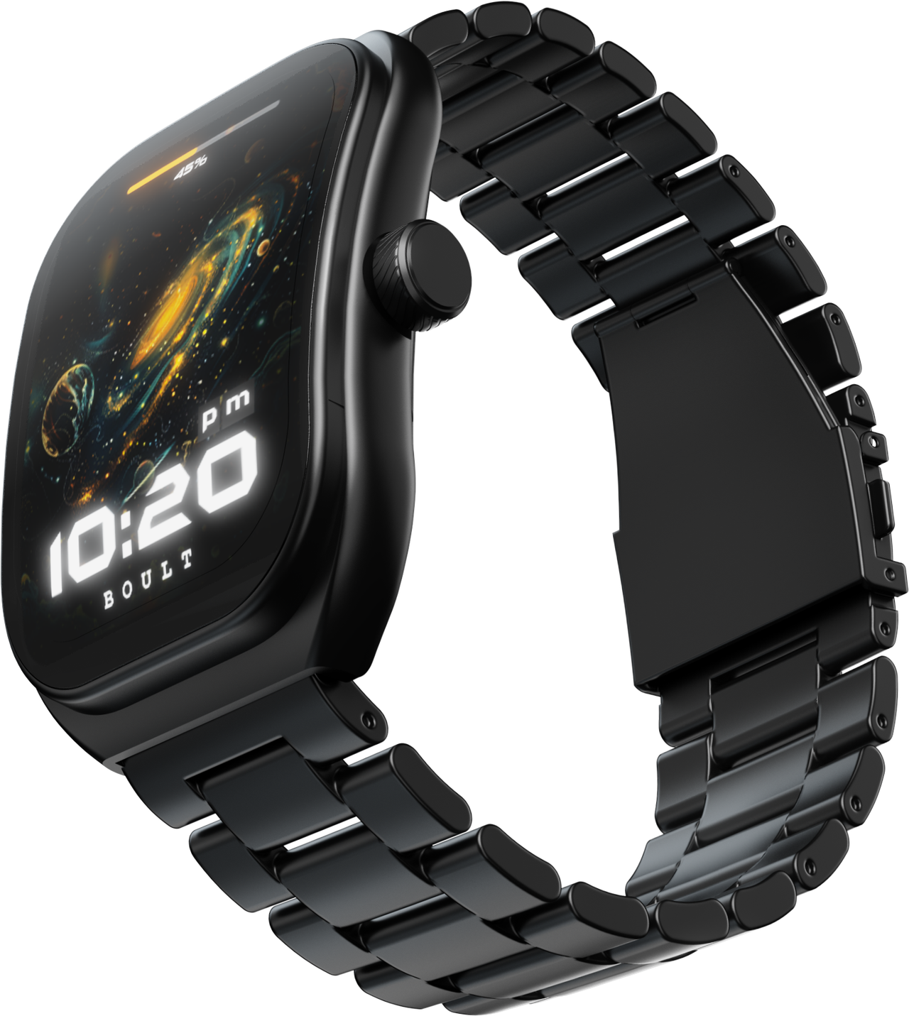 Boult Trail 2.01" 3D Curved Hd Display, Health Track Smartwatch (Metal Black Strap, Free Size)