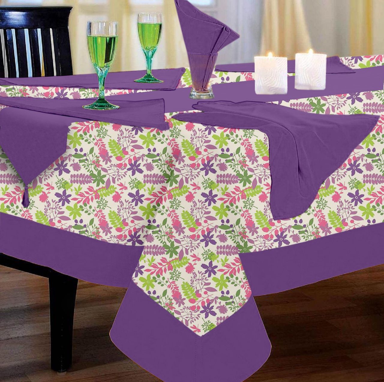 Lushomes Dining Table Set - Purple Rain Printed | 12 Seater | 72 x 120 inch | 12 x 132 inch | Napkins 17 x 17 inch