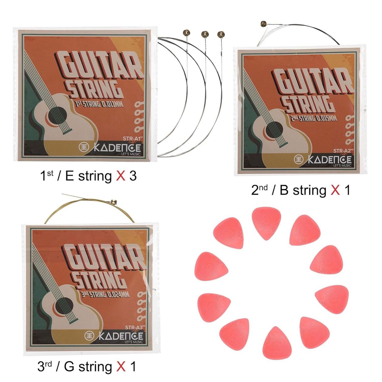 Kadence Guitar Strings and 10 picks Combo
