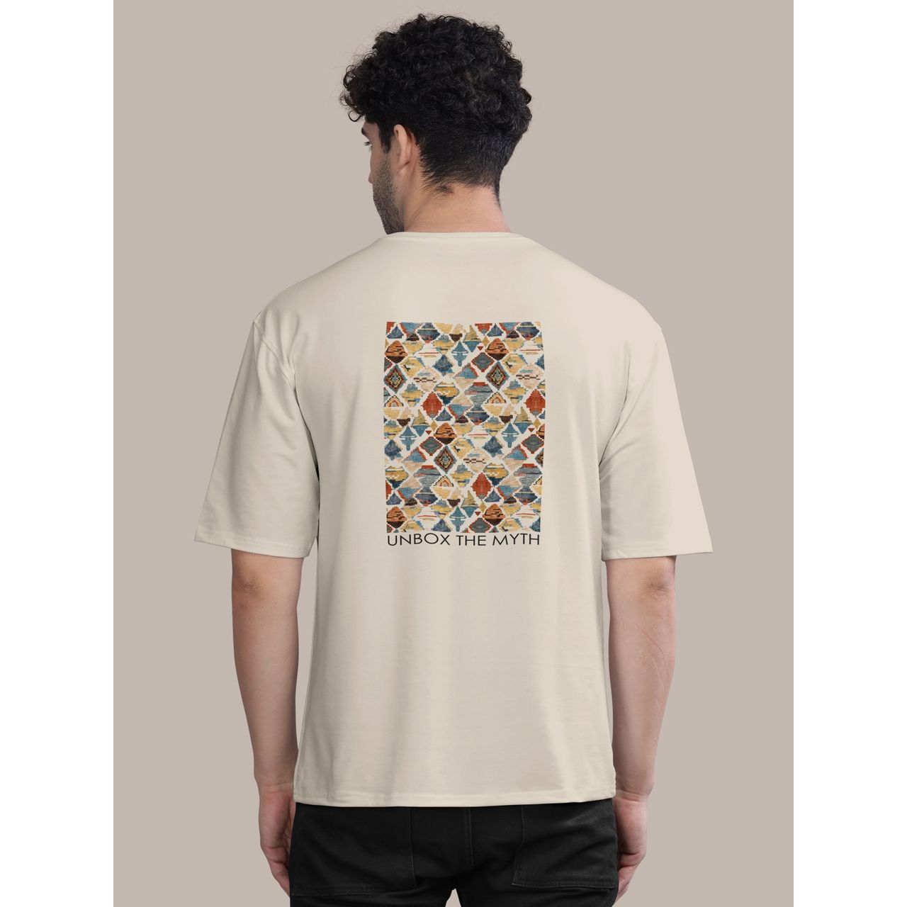 Bullmer Men's Oversized T-shirt Front and Back Printed | Black, Chalk | XL
