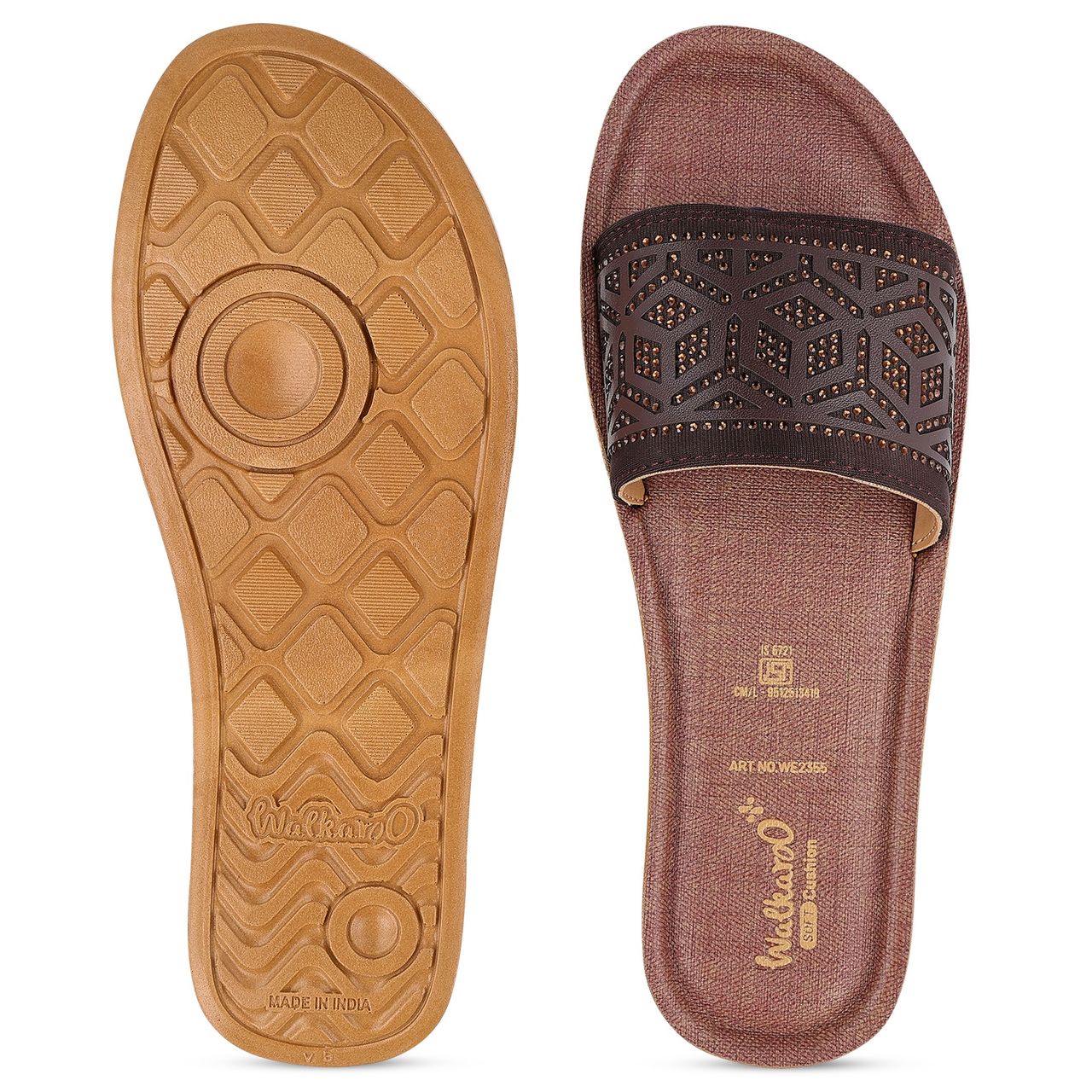 Walkaroo Women's Slide Sandals-WE2355 Brown UK8