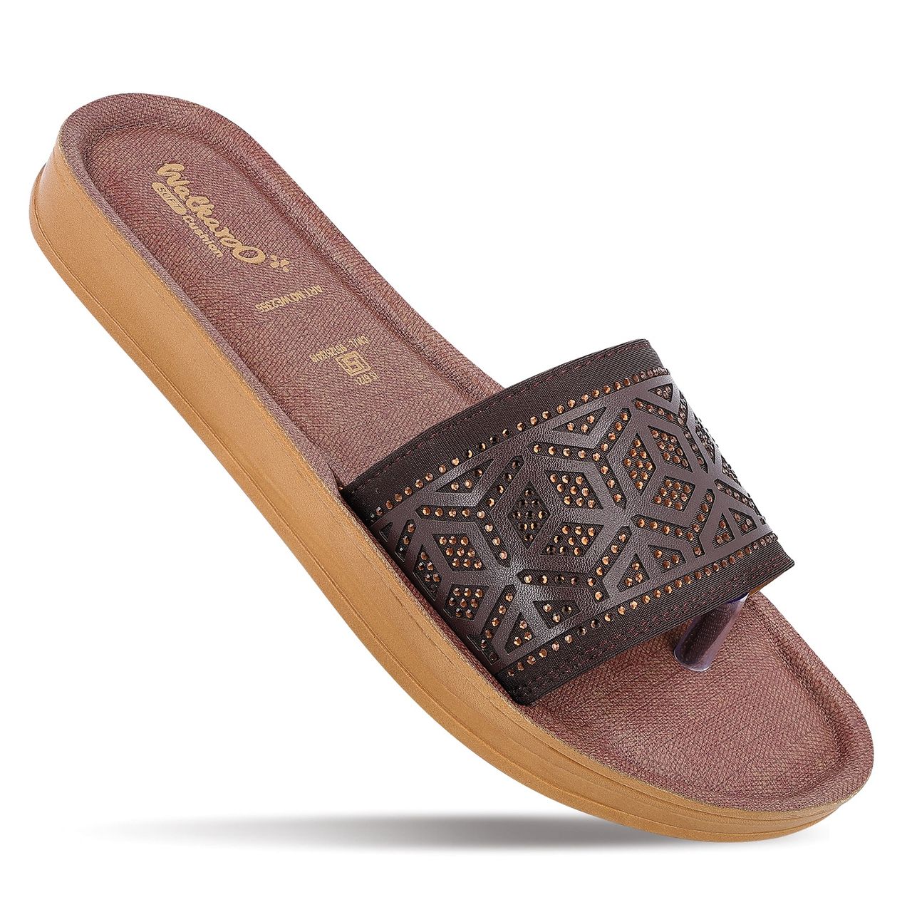 Walkaroo Women's Slide Sandals-WE2355 Brown UK8