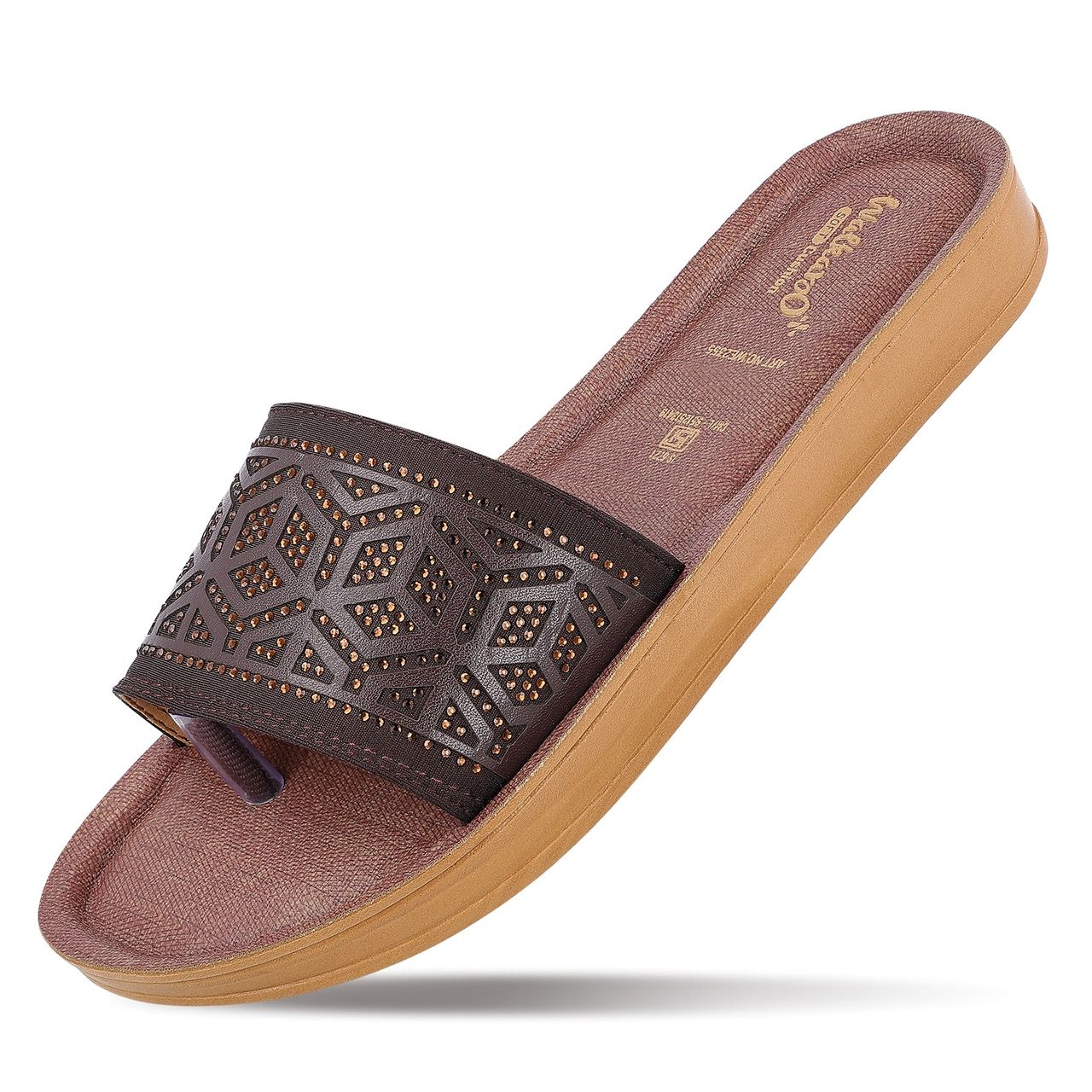 Walkaroo Women's Slide Sandals-WE2355 Brown UK8