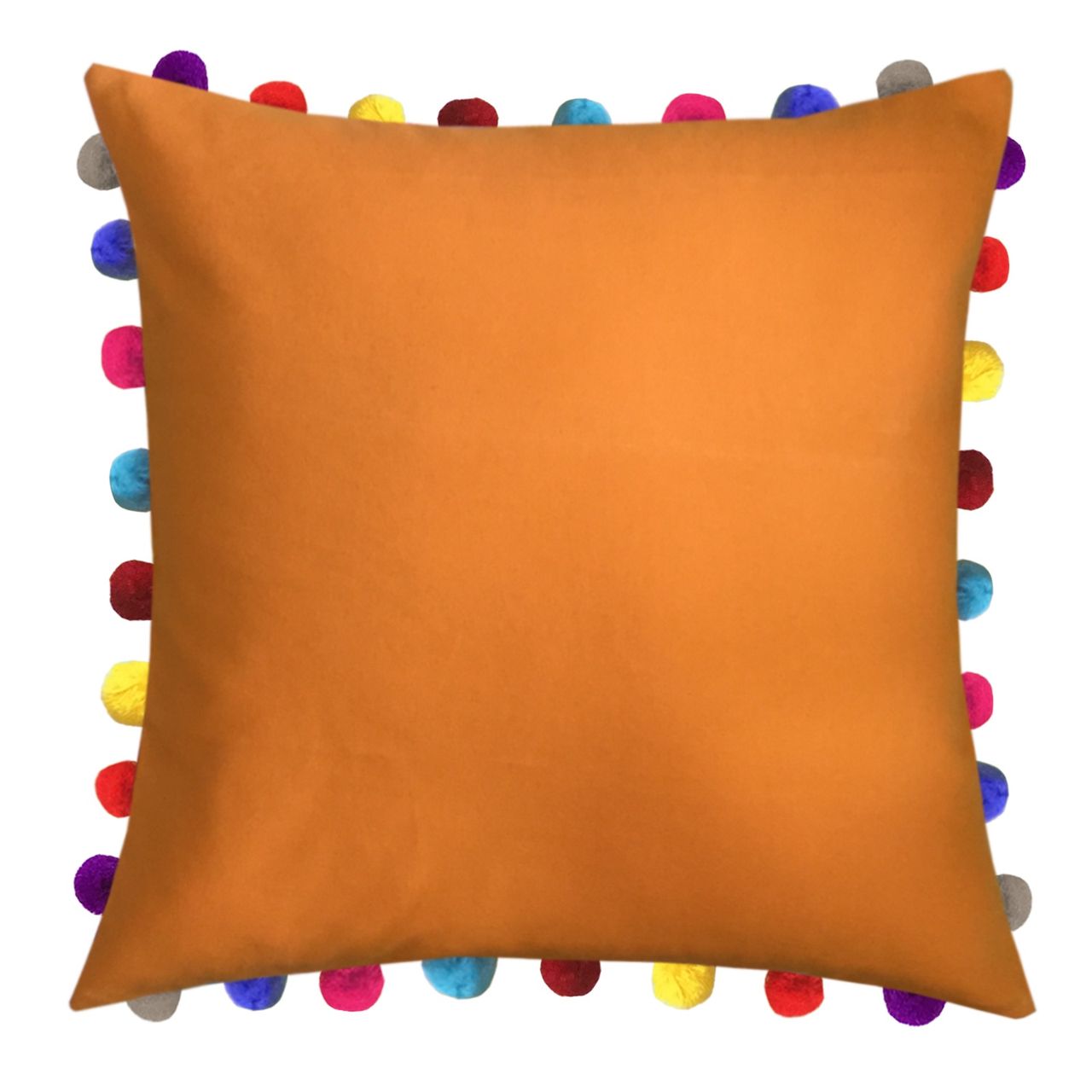 Lushomes Cushion Cover with Pom Pom - Orange | 24 x 24 inch