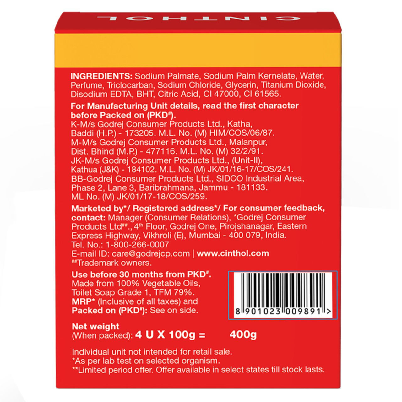 Cinthol Original Bath Soap 400 g Combo