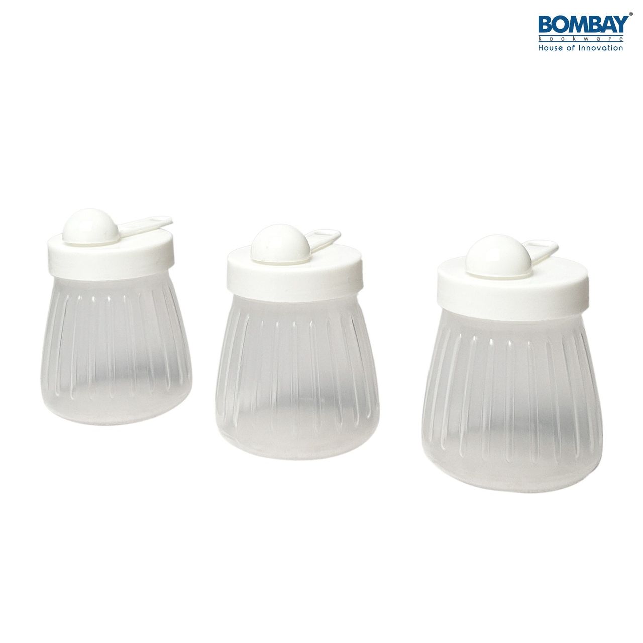 Plastic Container Set with Spoon, Jars 200ml each | White | Set of 3