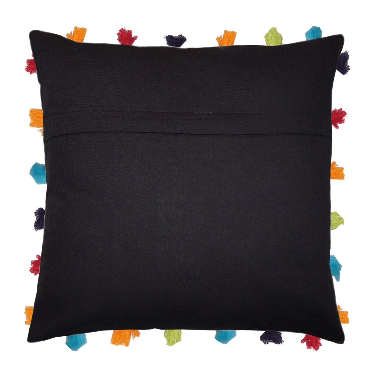 Lushomes Boho Cushion Cover - Black | Tassels & Pom Pom | 18 x 18 inch
