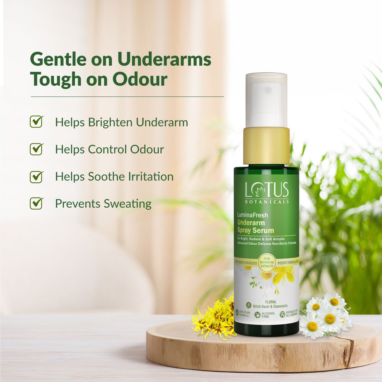 Lotus Botanicals LuminaFresh Underarm Spray Serum with Witch Hazel And Chamomile|Brighten Underarms