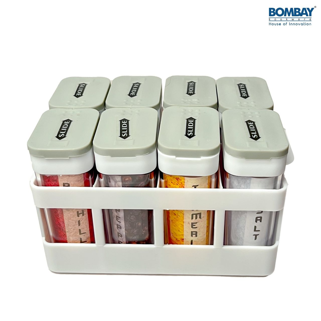 Spice and Masala Holder | 8 Pcs set with Tray Grey Colour