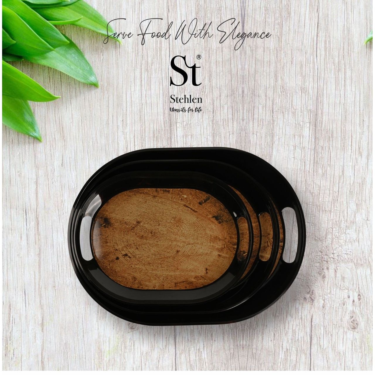 Stehlen Melamine Slant Tray Set of 3 - Walnut