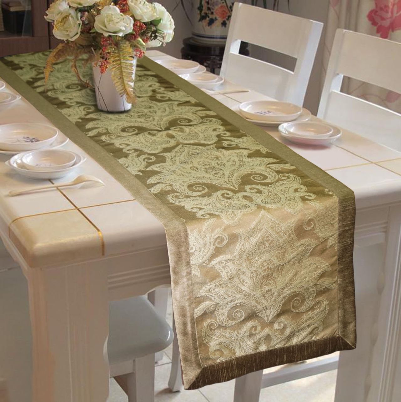 Lushomes Table Runner - Natural Pattern | Jacquard | 6 Seater | 16 x 72 inch