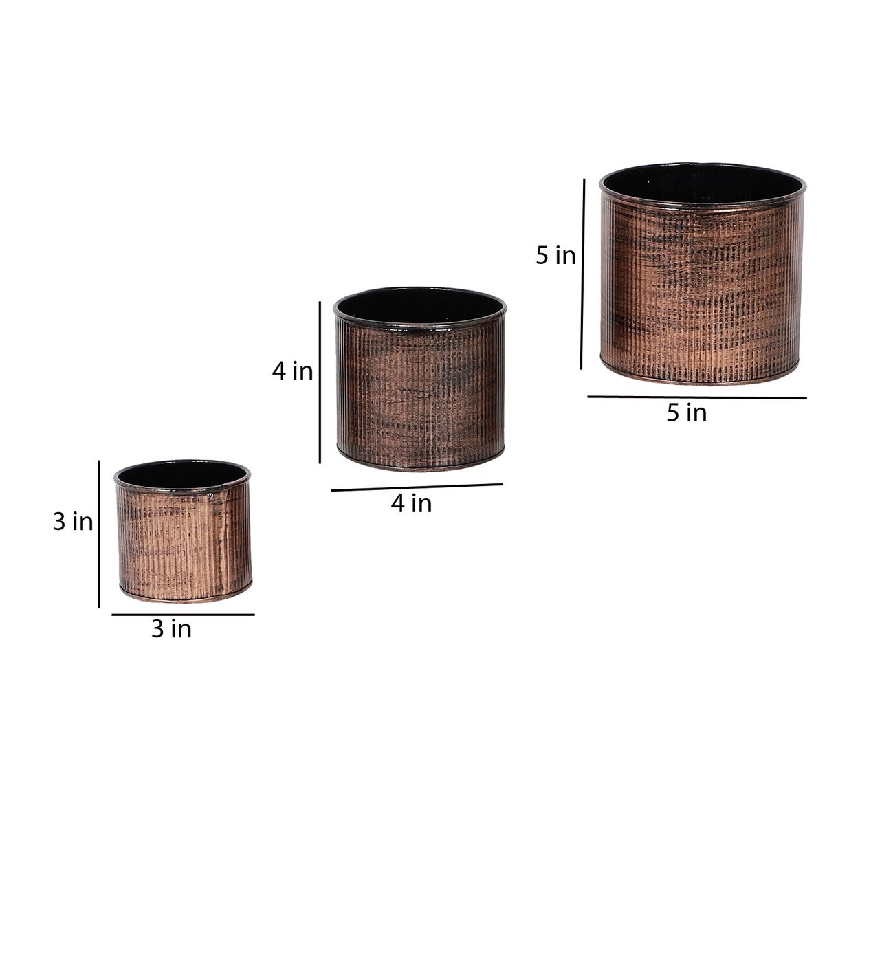 Amaya Decors Copper Small Striped Planter Set Of 3