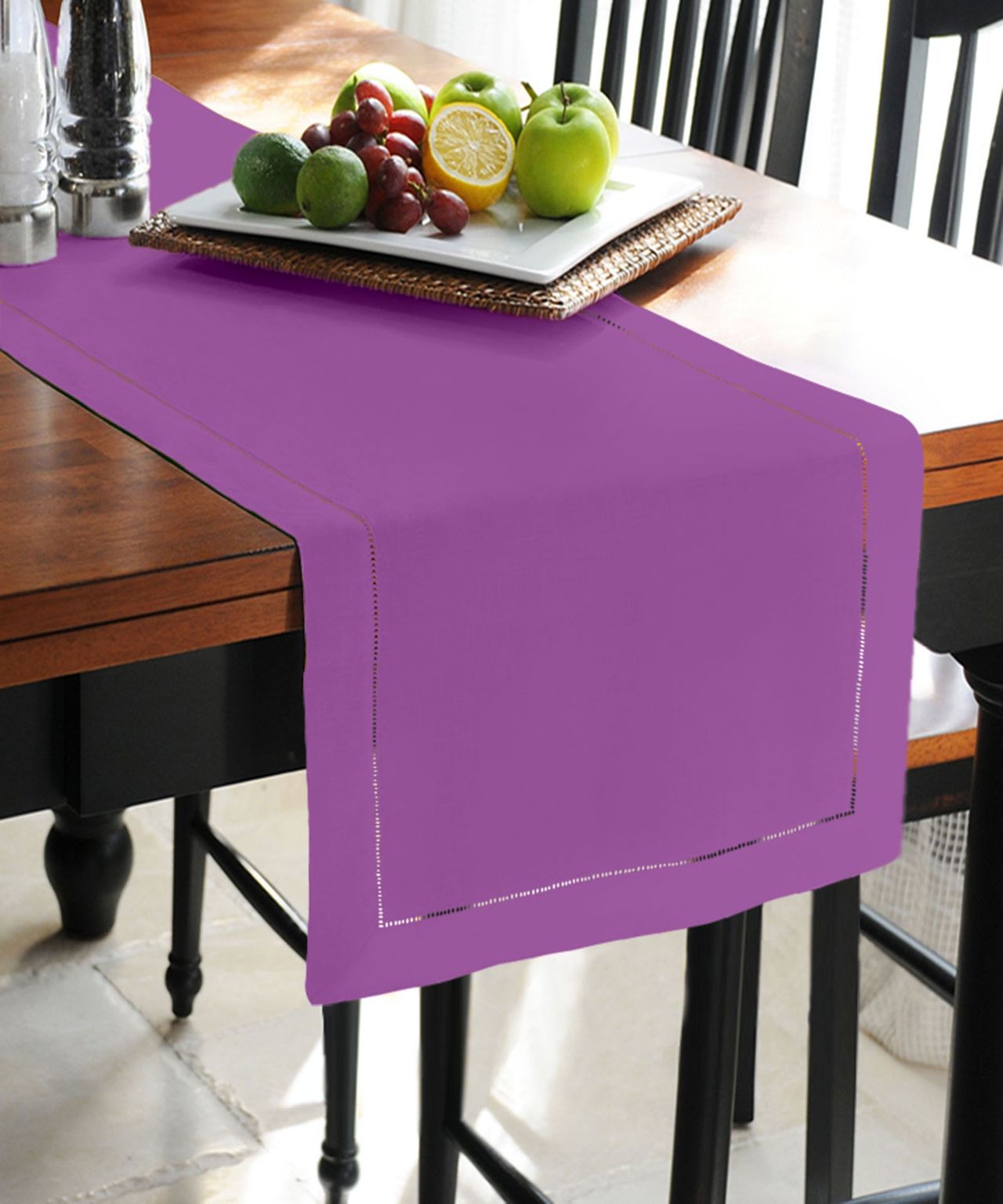 Lushomes Table Runner - Purple | Plain Double Border Holestitch | 30 x 180 cm