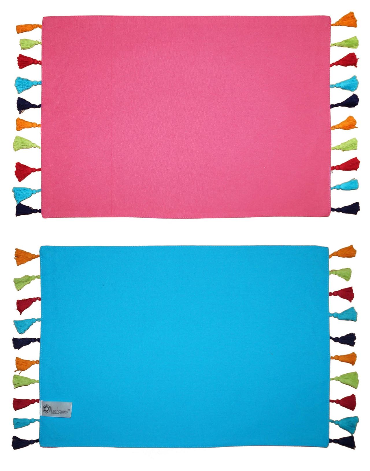 Lushomes Table Mat - Raspberry | Pom Pom Border | 13 x 19 inch