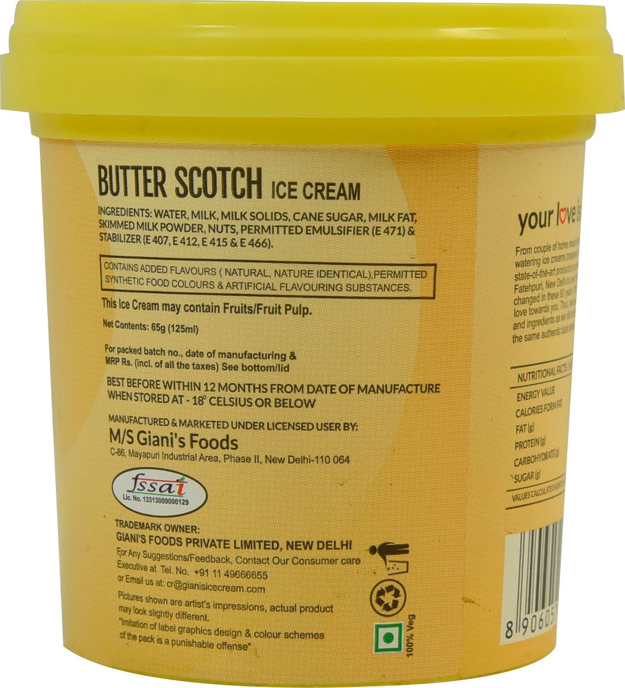 Giani's Butter Scotch Ice Cream Cup