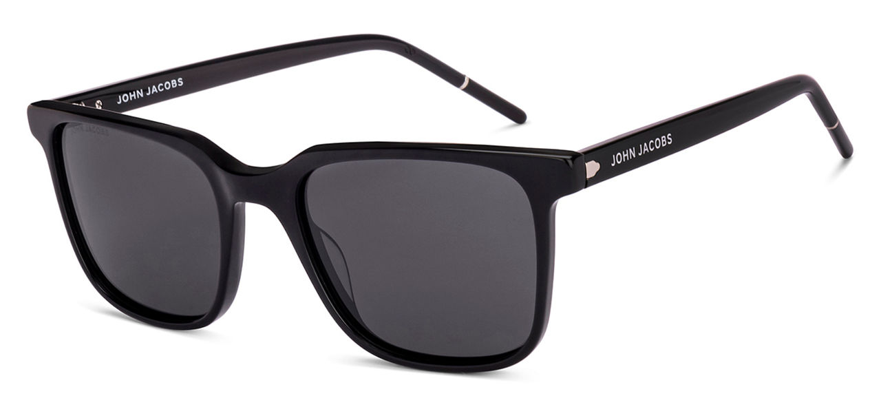 John Jacobs By Lenskart Unisex Solid Acetate Wayfarer Sunglasses | Black - Extra Wide
